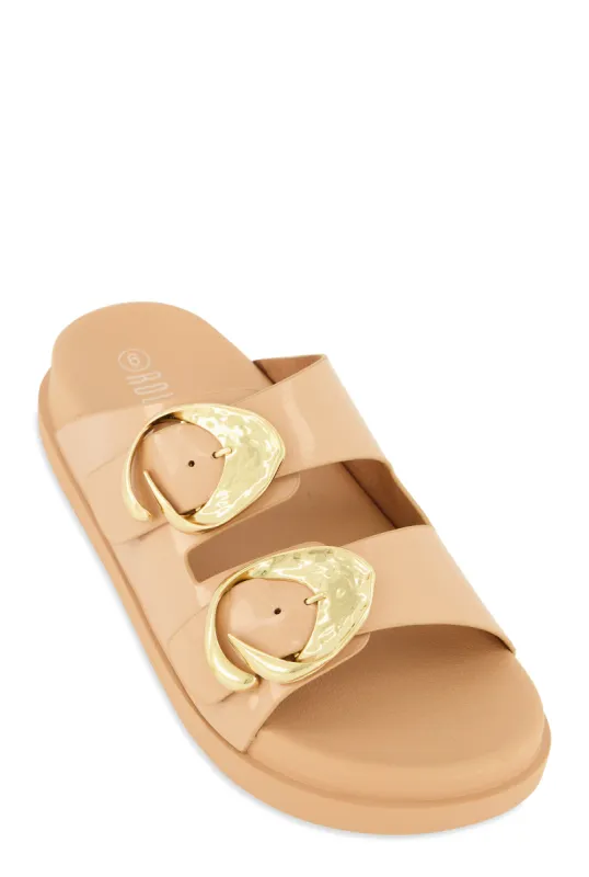 Double Buckle Band Footbed Sandals sold by Rainbow
