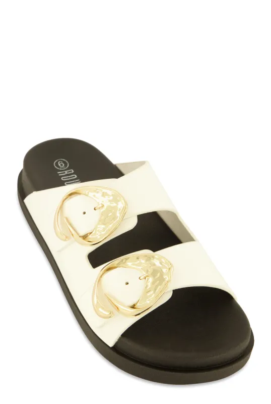 Double Buckle Band Footbed Sandals sold by Rainbow