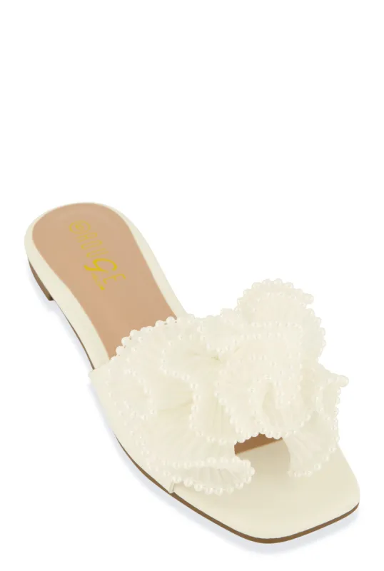 Plisse Beaded Trim Band Slide Sandals sold by Rainbow