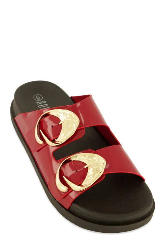 Double Buckle Band Footbed Sandals sold by Rainbow