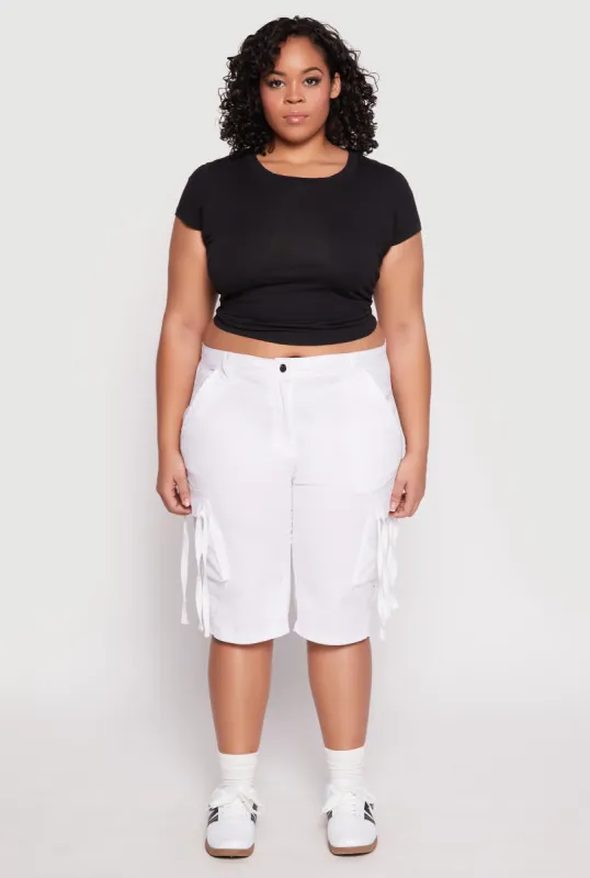 Plus Size Tie Cargo Pocket Bermuda Shorts sold by Rainbow
