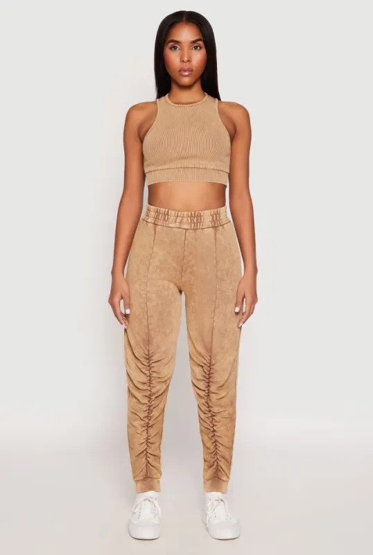 French Terry Acid Wash Ruched Joggers sold by Rainbow