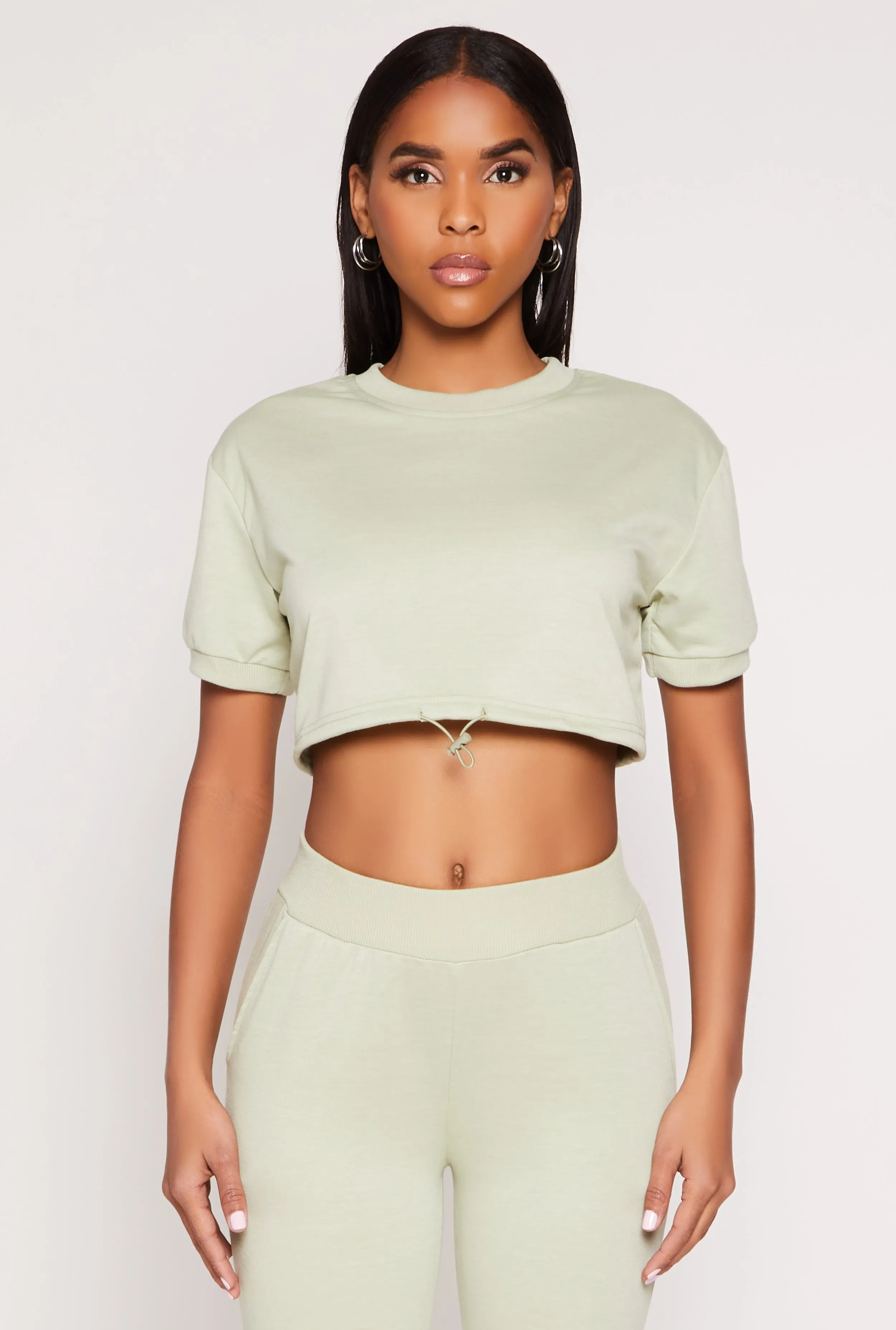 French Terry Toggle Drawstring Hem Crop Top sold by Rainbow