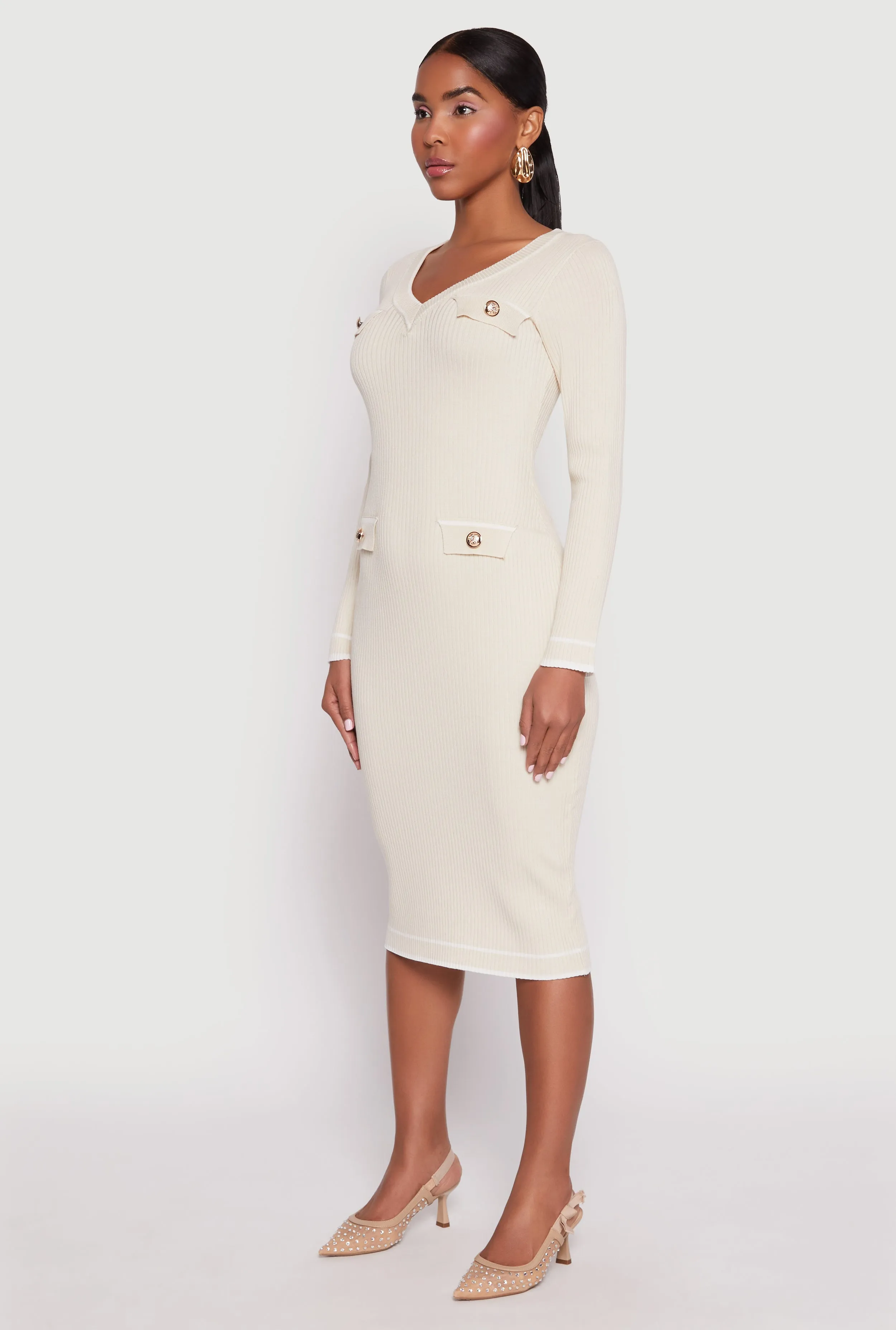 Daisy Ribbed Knit Contrast Trim Sweater Dress sold by Rainbow product image thumbnail 2