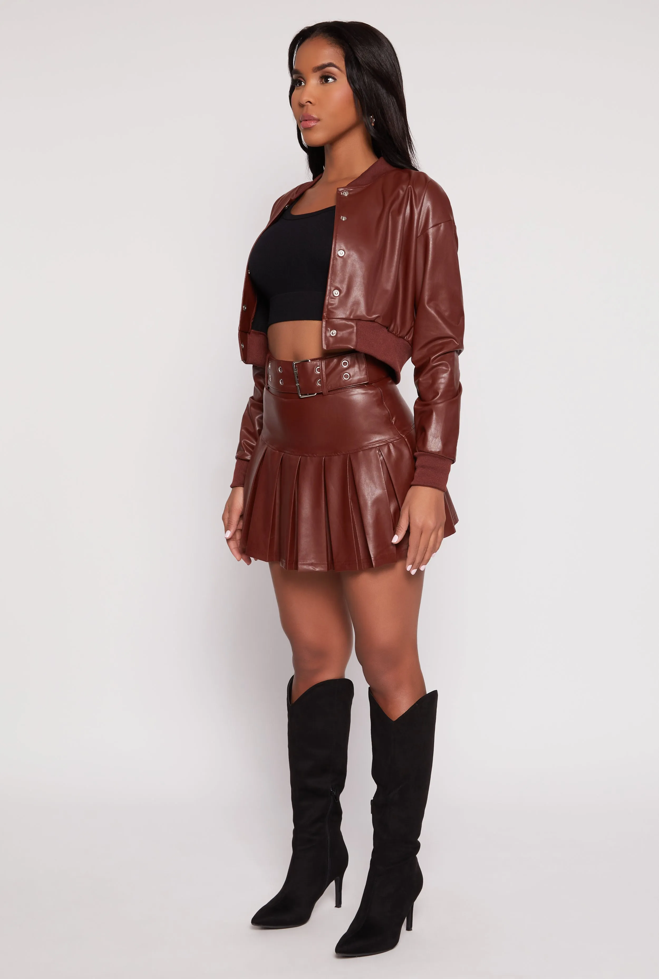 Faux Leather Cropped Bomber Jacket sold by Rainbow product image thumbnail 3