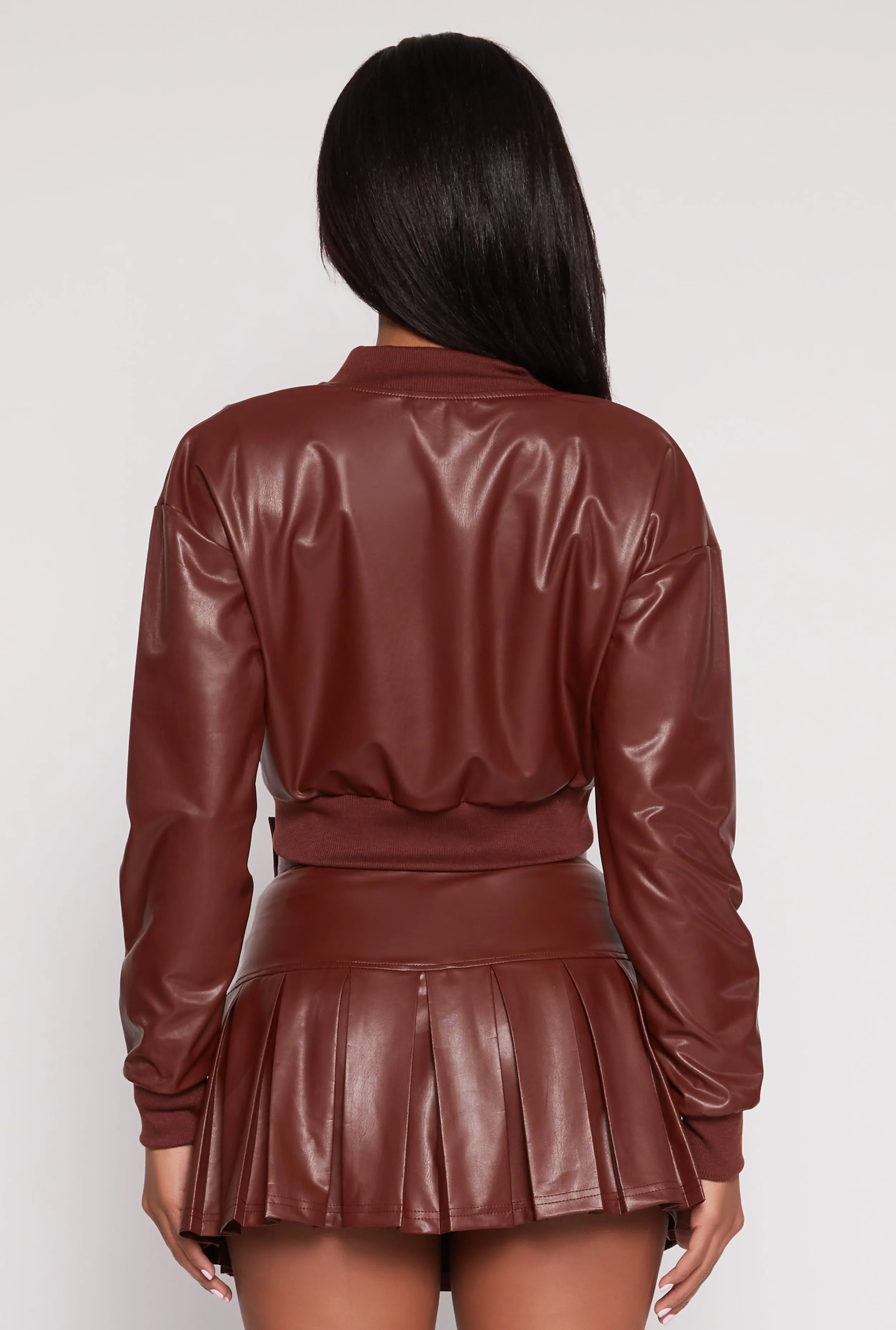 Faux Leather Cropped Bomber Jacket sold by Rainbow product image thumbnail 5