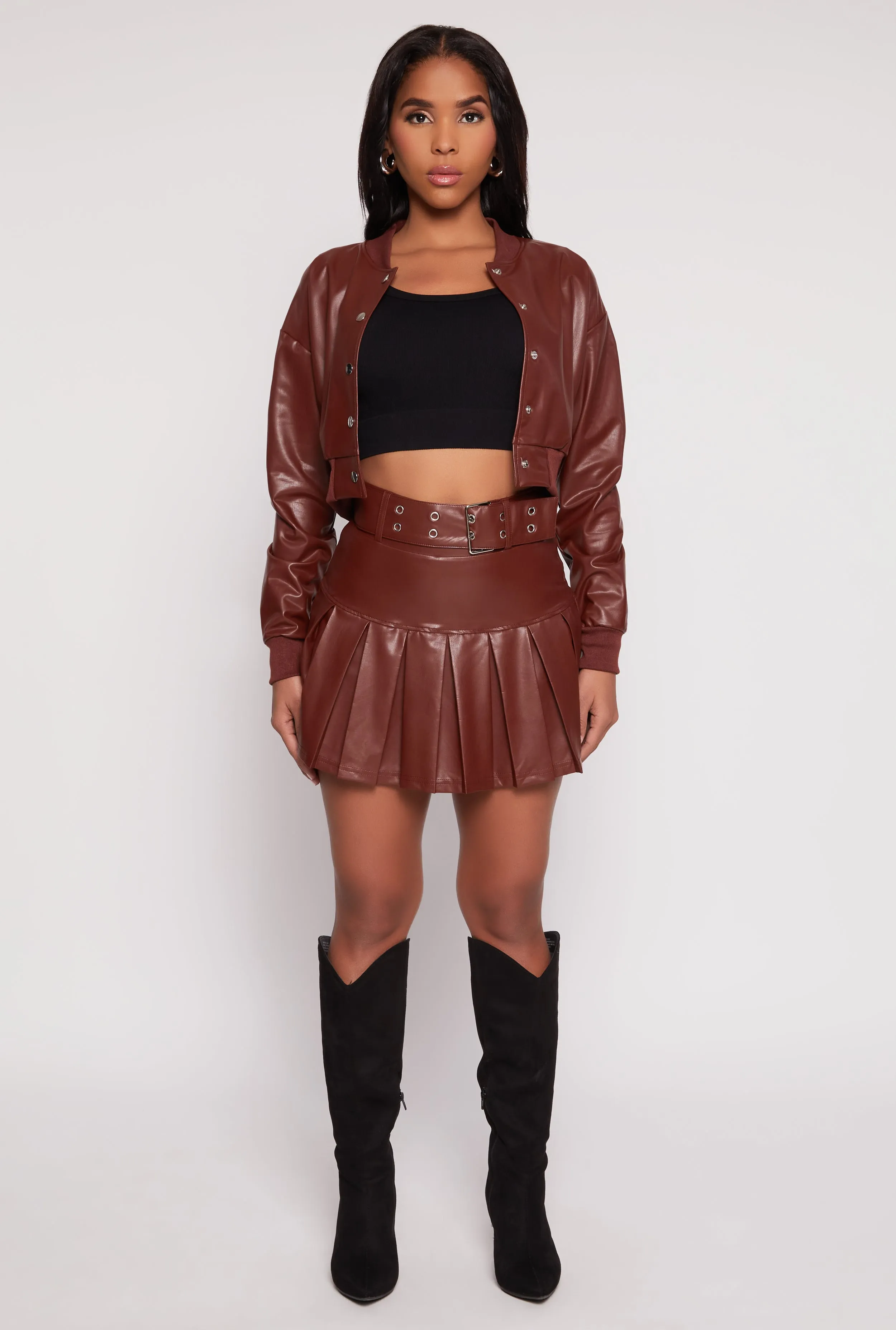 Faux Leather Cropped Bomber Jacket sold by Rainbow product image thumbnail 2