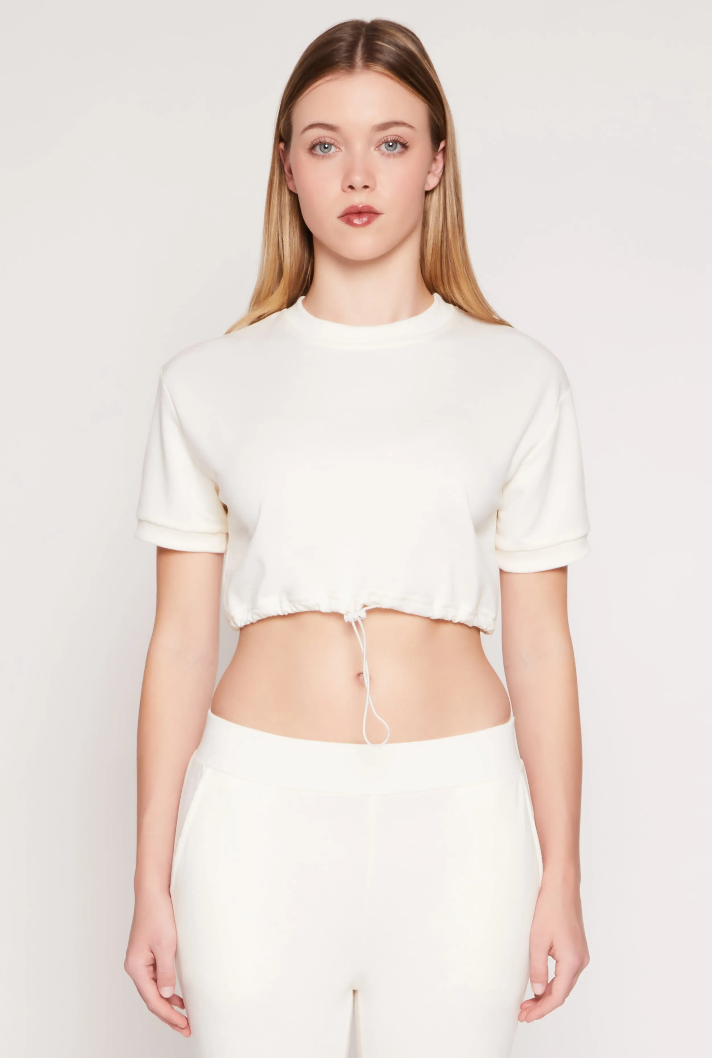 French Terry Toggle Drawstring Hem Crop Top sold by Rainbow