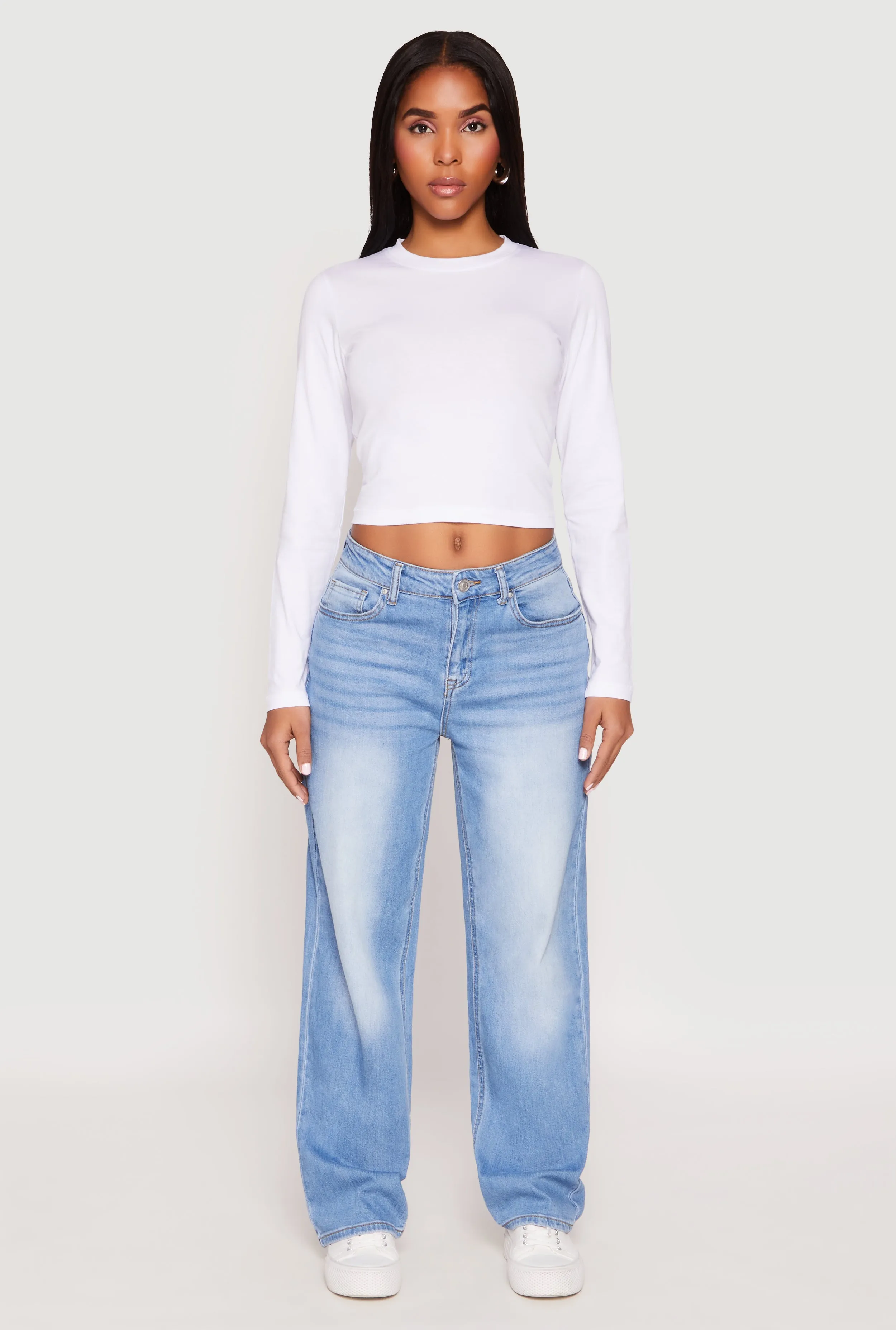Long Sleeve Crew Neck Crop Top sold by Rainbow