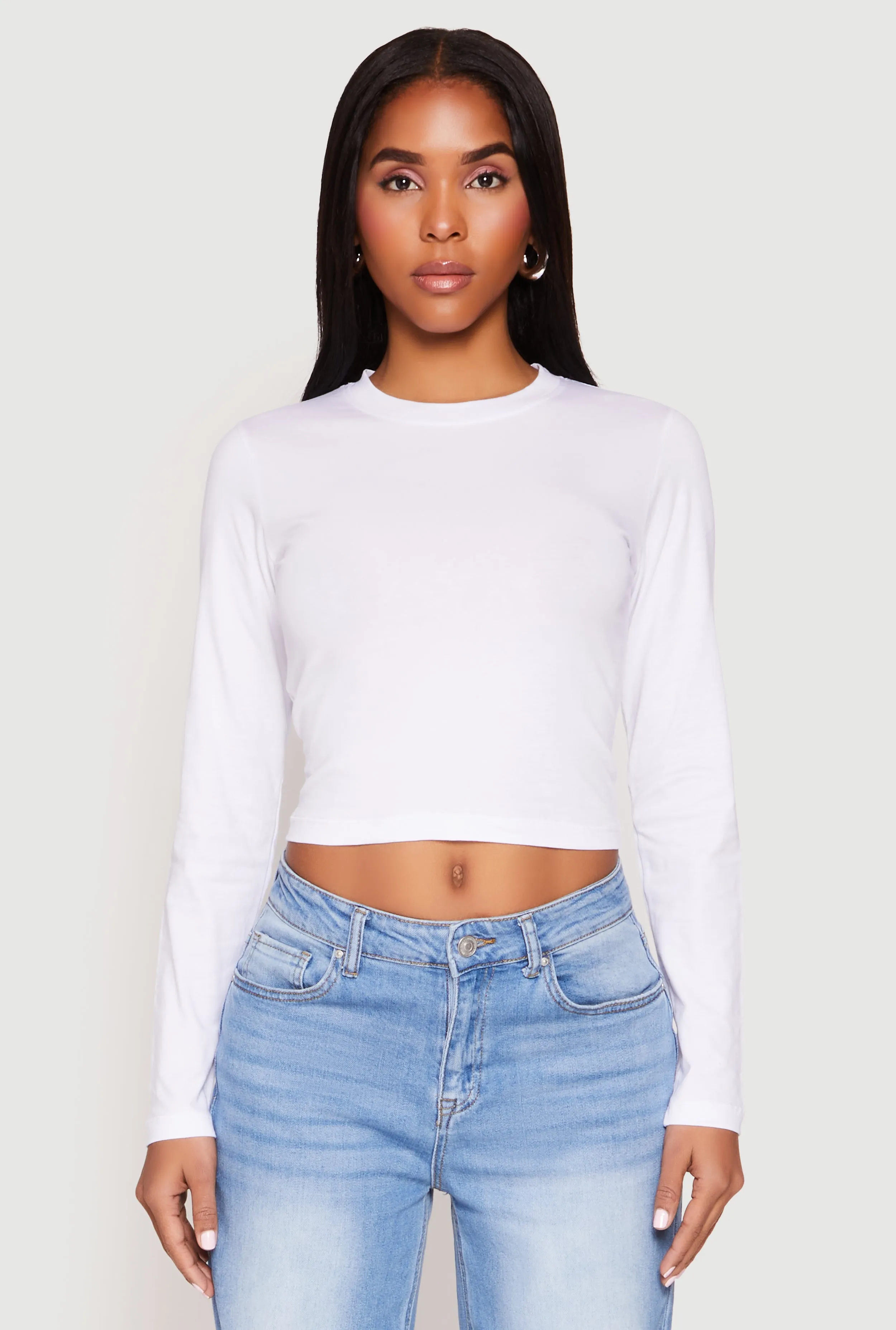 Long Sleeve Crew Neck Crop Top sold by Rainbow product image thumbnail 2