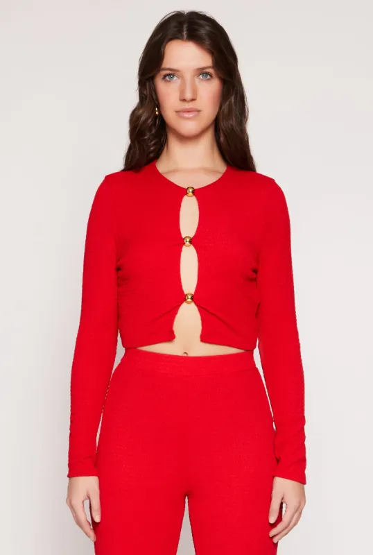 Textured Knit Keyhole Crop Top sold by Rainbow