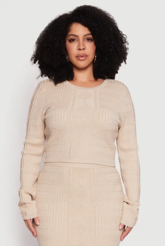 Plus Size Daisy Cable Knit Crew Neck Sweater sold by Rainbow