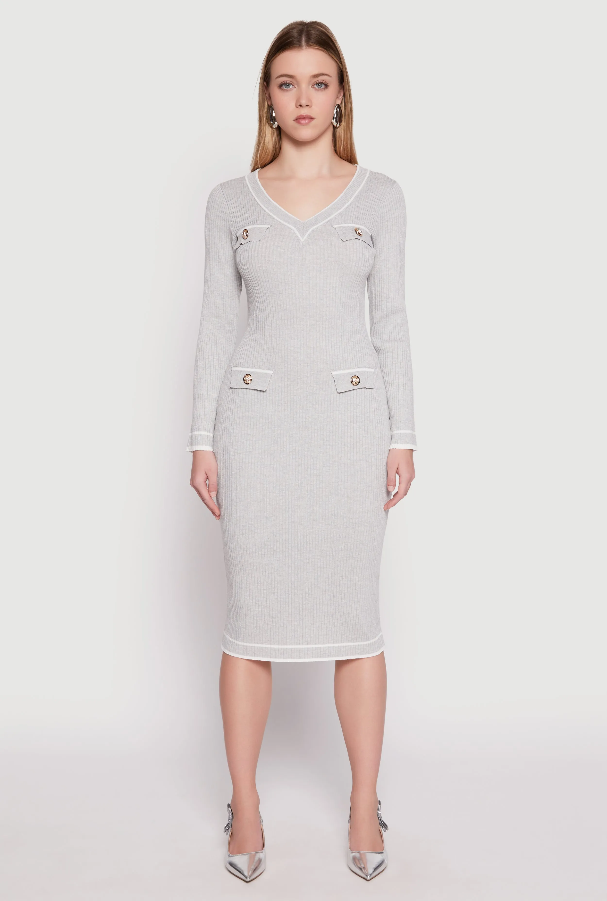 Daisy Ribbed Knit Contrast Trim Sweater Dress sold by Rainbow