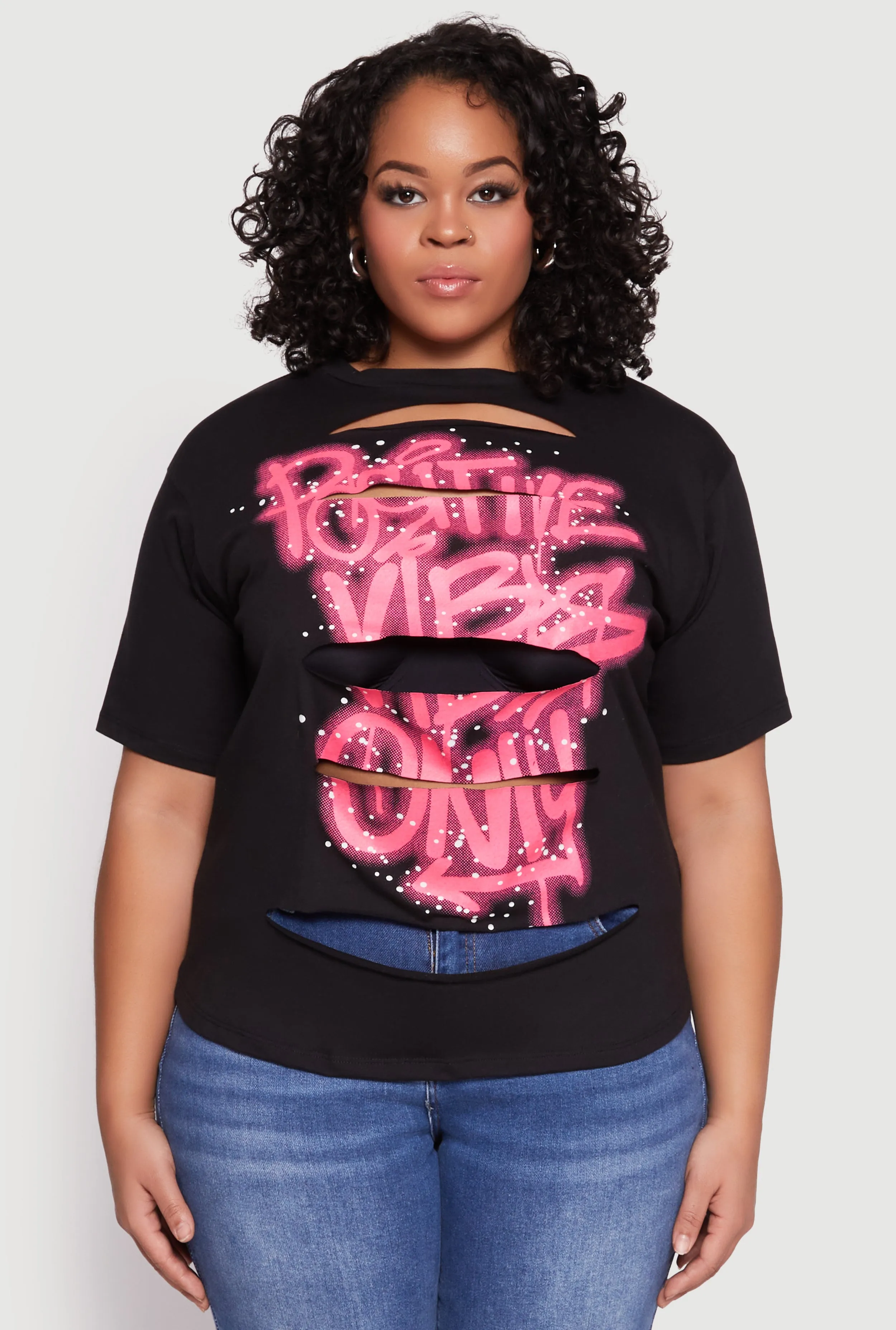 Plus Size Positive Vibes Only Slashed Graphic Tee sold by Rainbow product image thumbnail 2