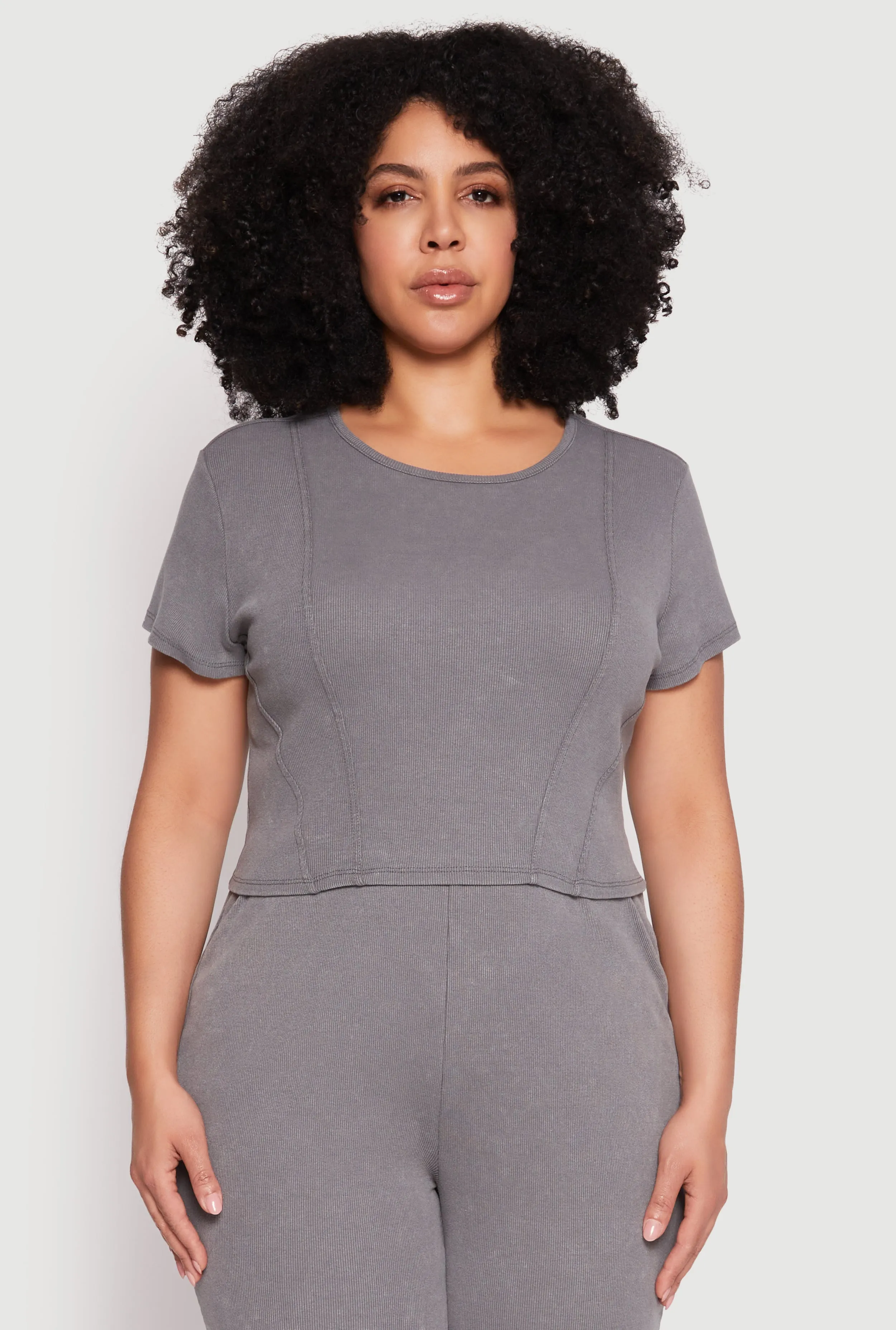 Plus Size Almost Famous Acid Wash Crop Top sold by Rainbow