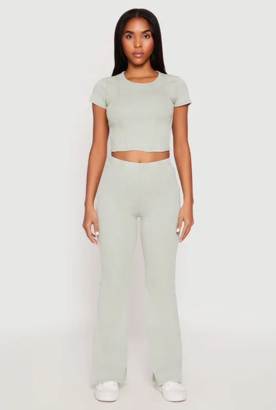 Almost Famous Ribbed Knit Flare Pants sold by Rainbow