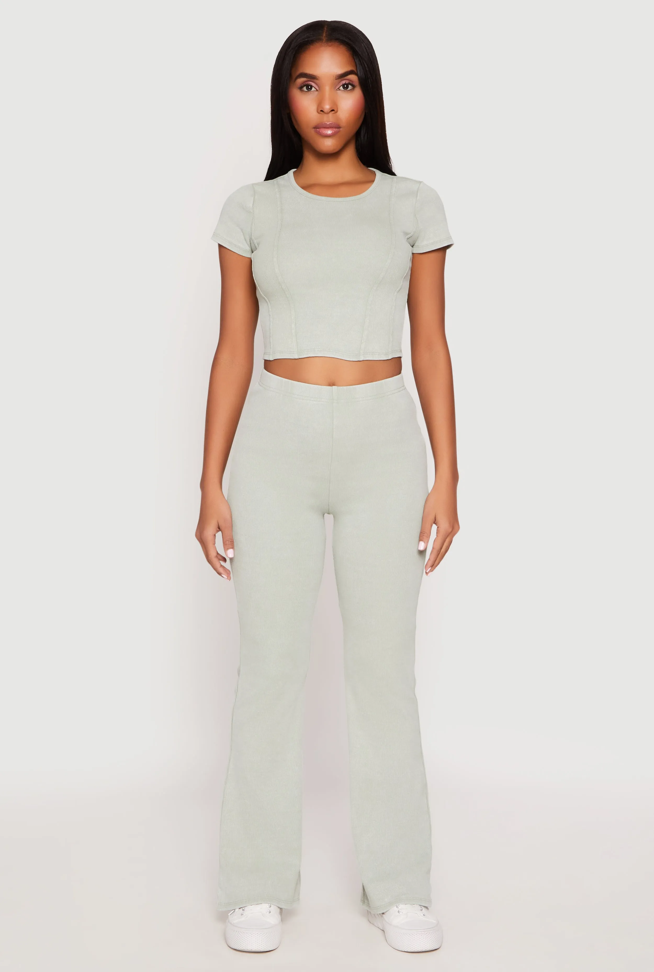 Almost Famous Ribbed Knit Flare Pants sold by Rainbow