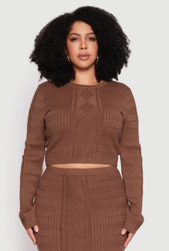 Plus Size Daisy Cable Knit Crew Neck Sweater sold by Rainbow
