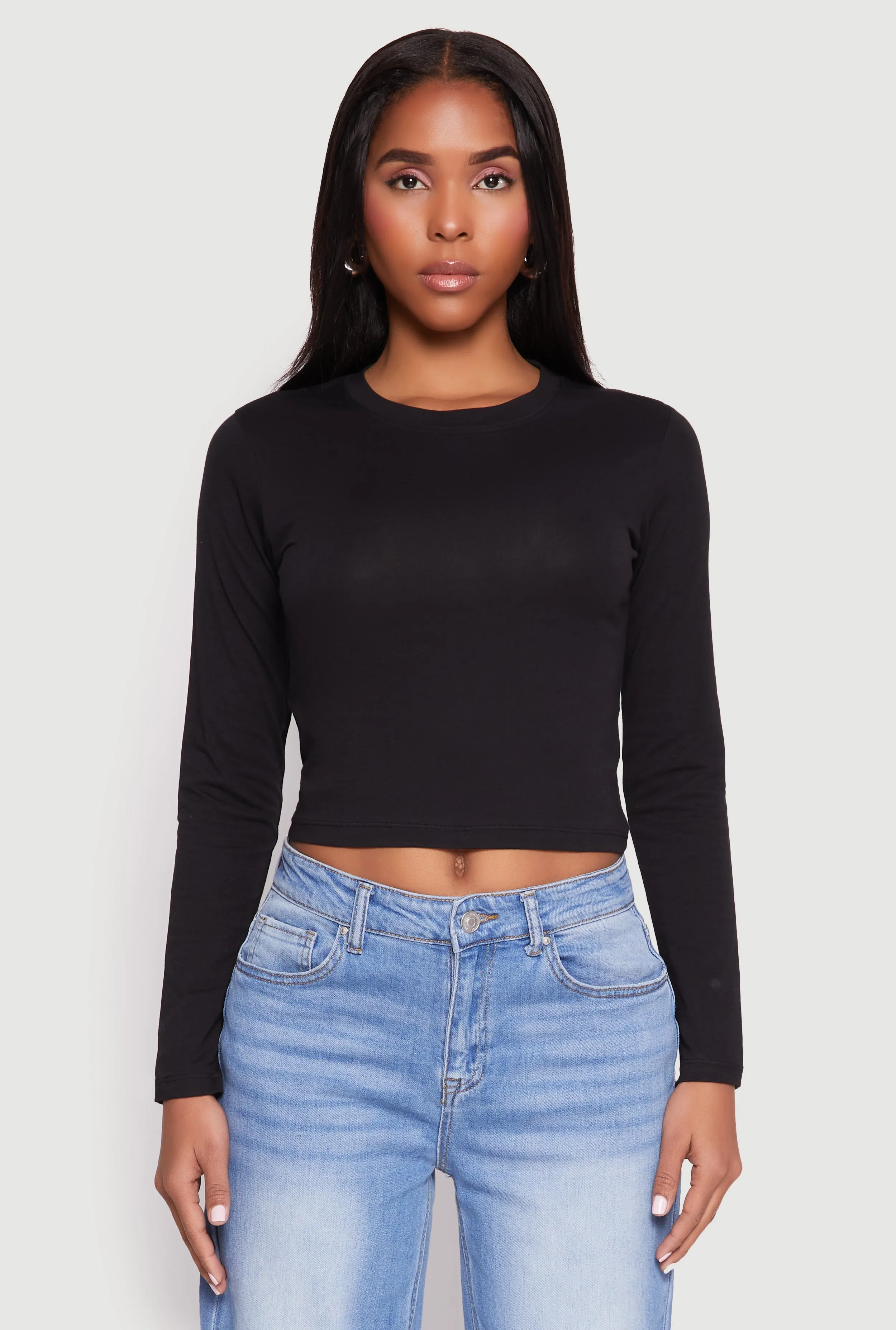 Long Sleeve Crew Neck Crop Top sold by Rainbow product image thumbnail 2
