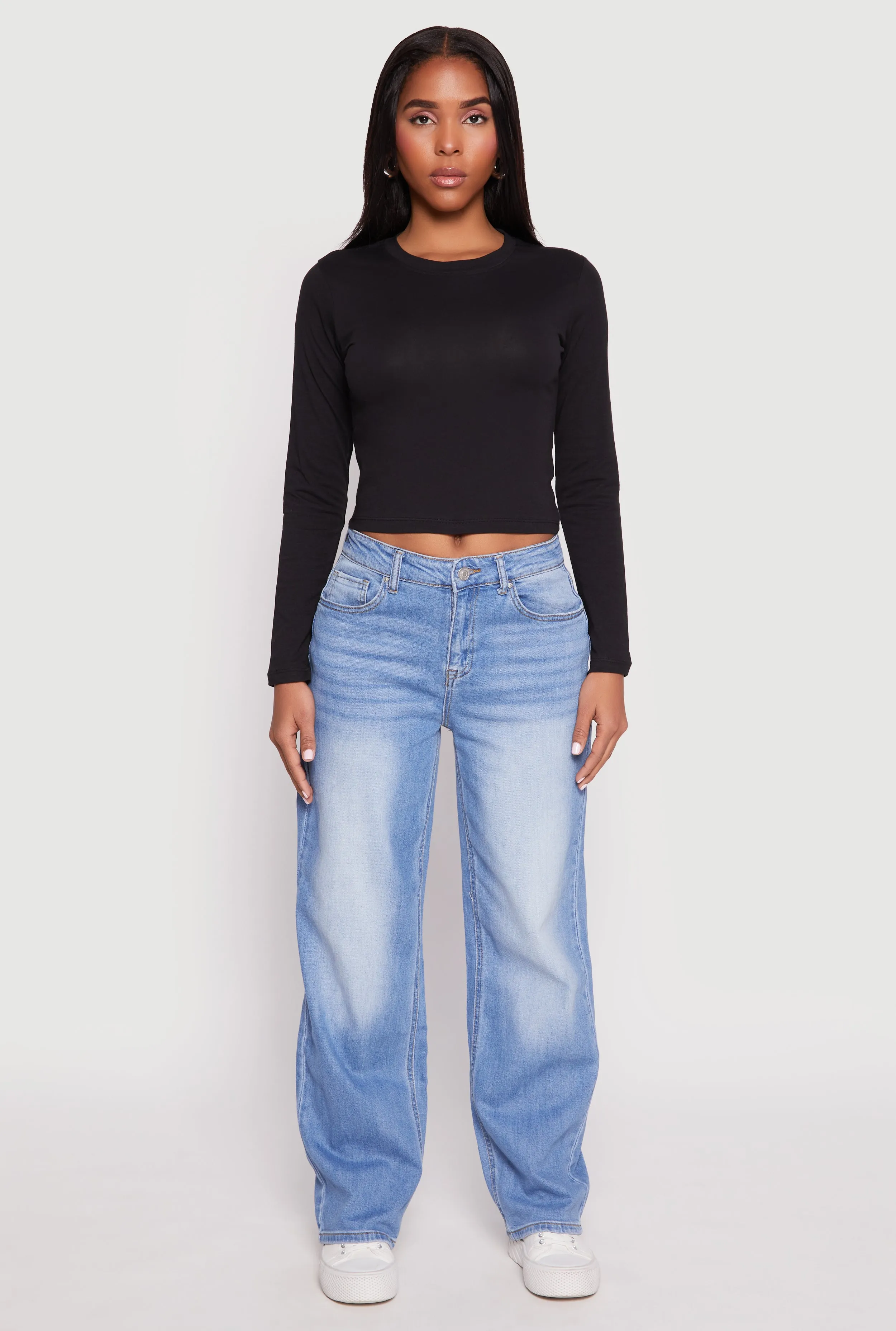 Long Sleeve Crew Neck Crop Top sold by Rainbow