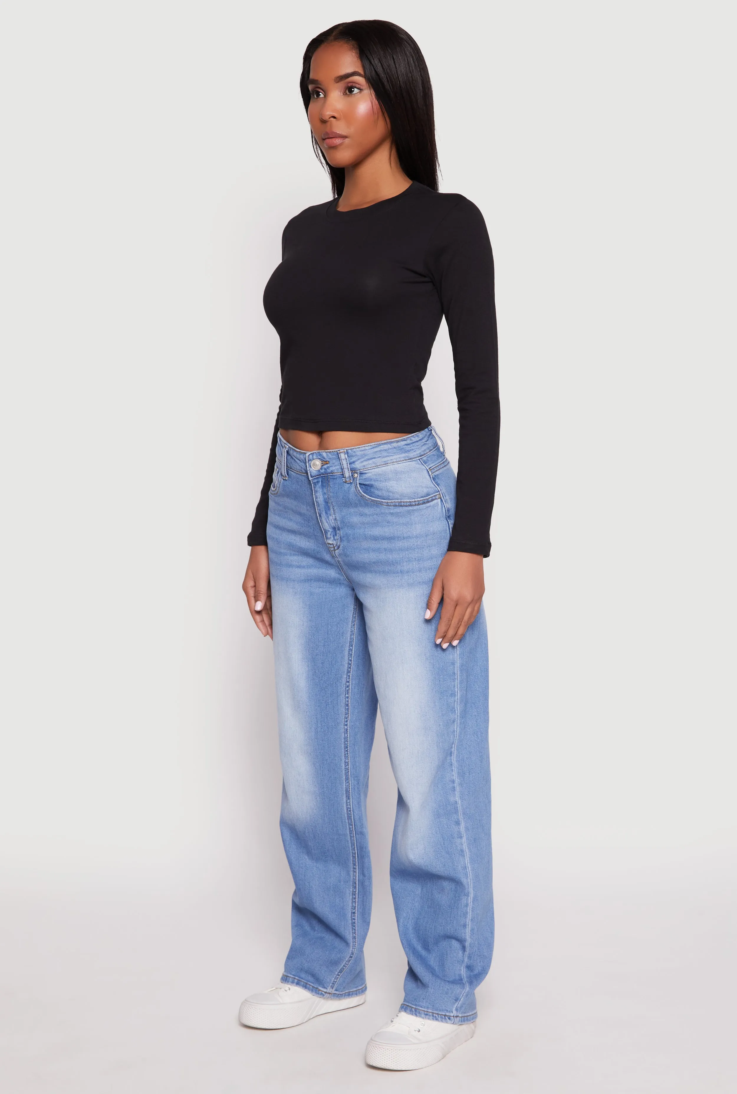Long Sleeve Crew Neck Crop Top sold by Rainbow product image thumbnail 3