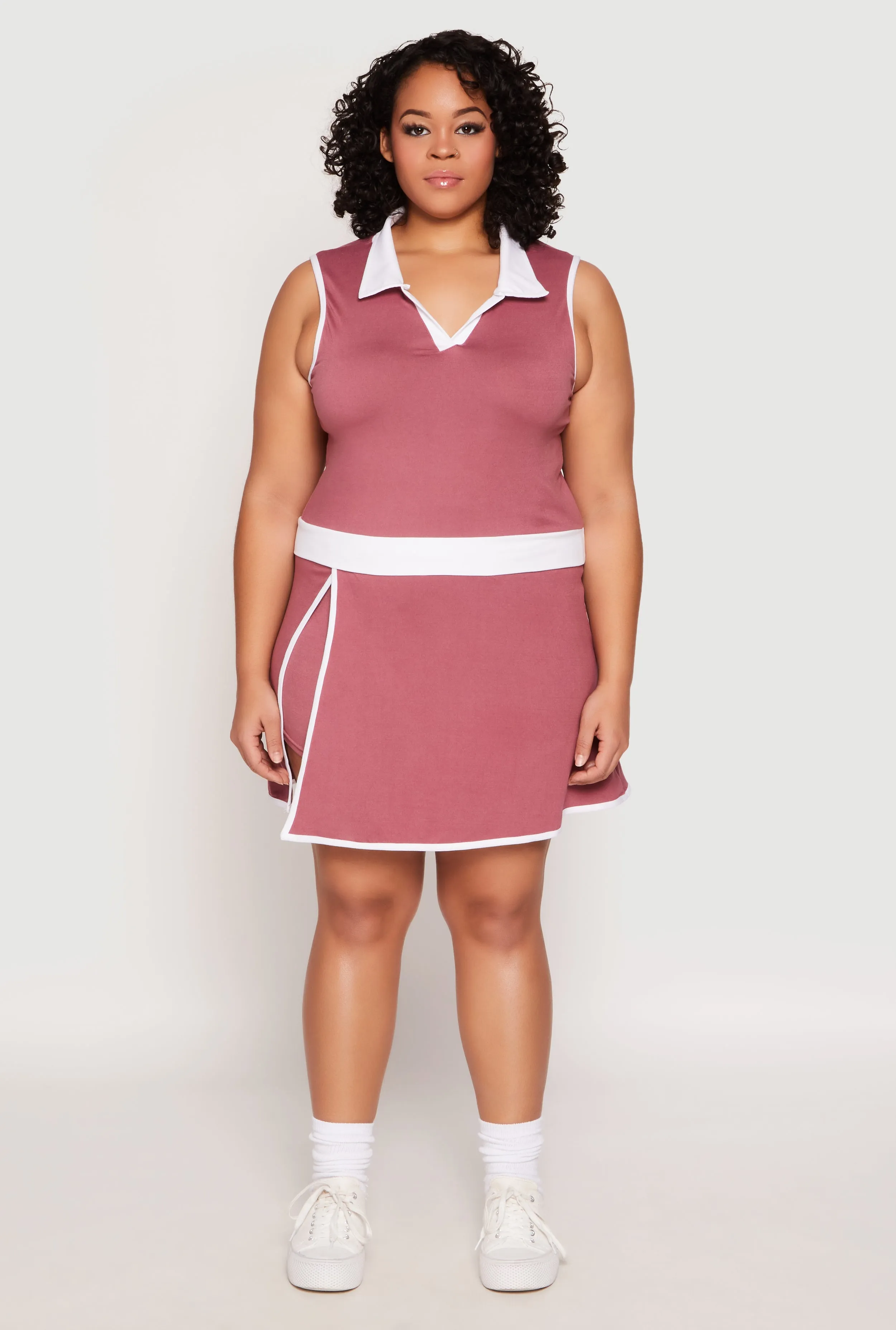 Plus Size Contrast Trim Side Slit Tennis Skirt sold by Rainbow