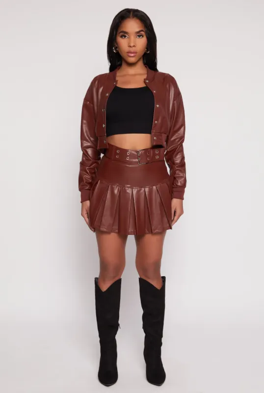 Faux Leather Belted Pleated Skort sold by Rainbow