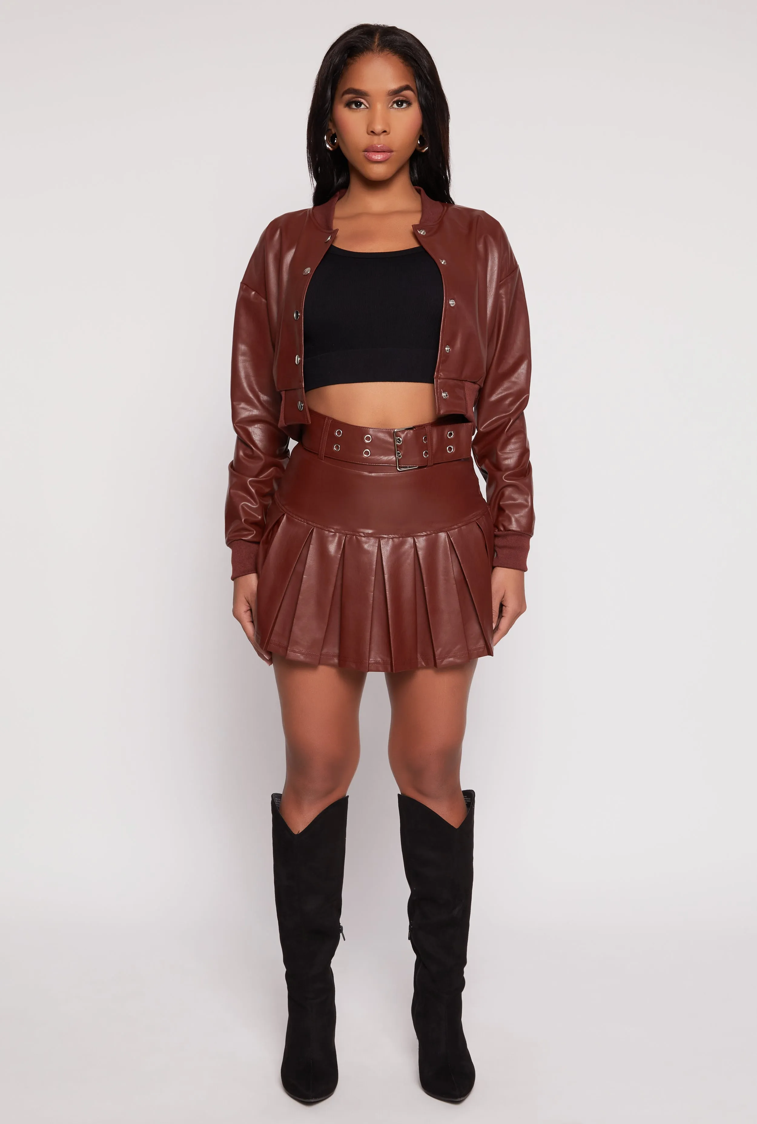 Faux Leather Belted Pleated Skort sold by Rainbow