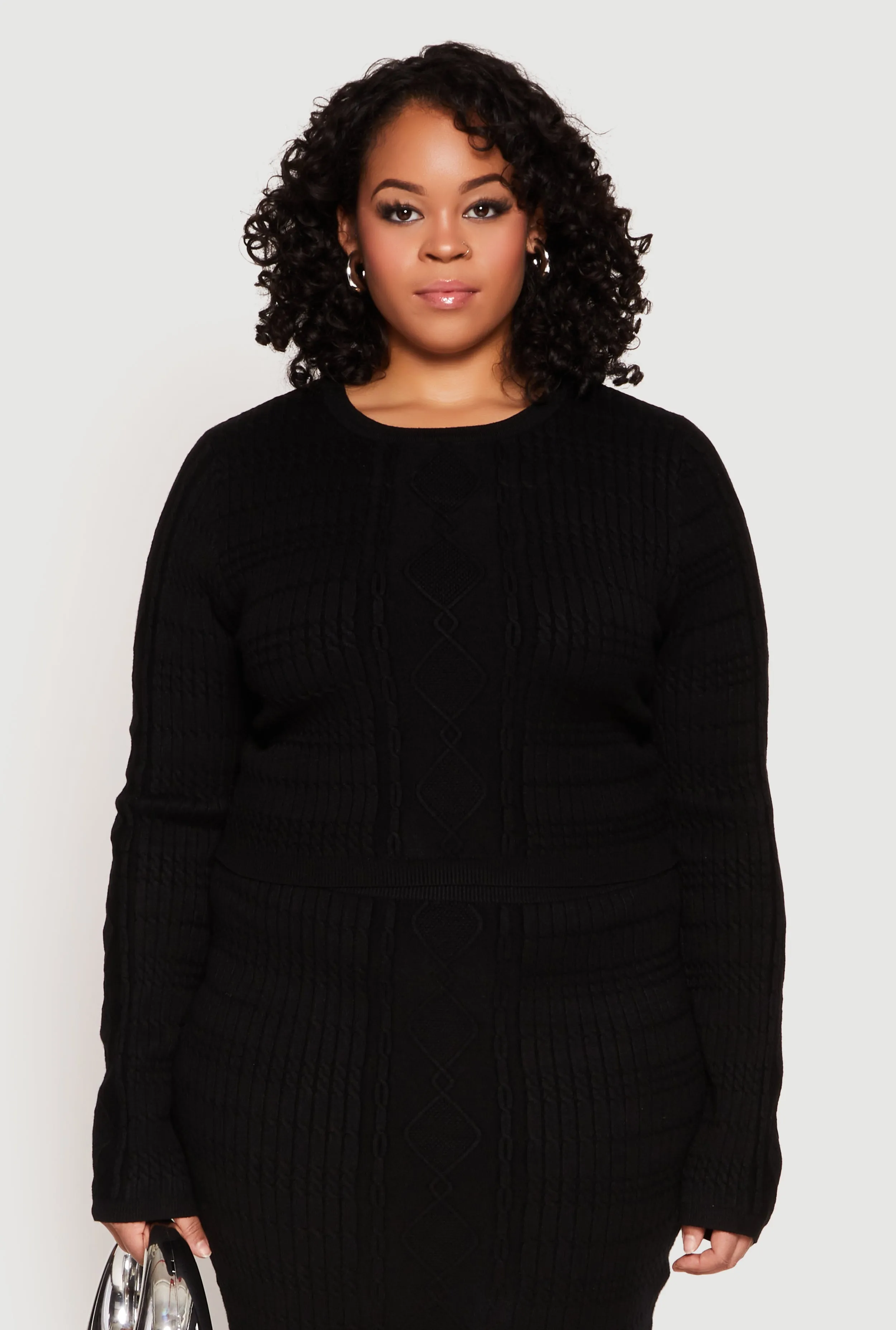 Plus Size Daisy Cable Knit Crew Neck Sweater sold by Rainbow