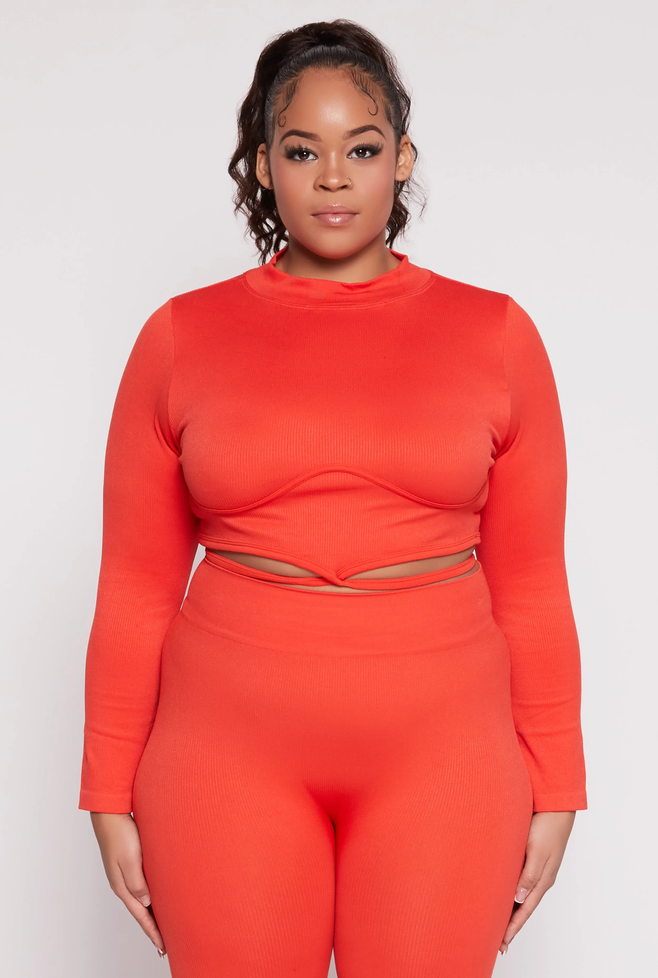 Plus Size Seamless Rib Knit Tie Back Top sold by Rainbow