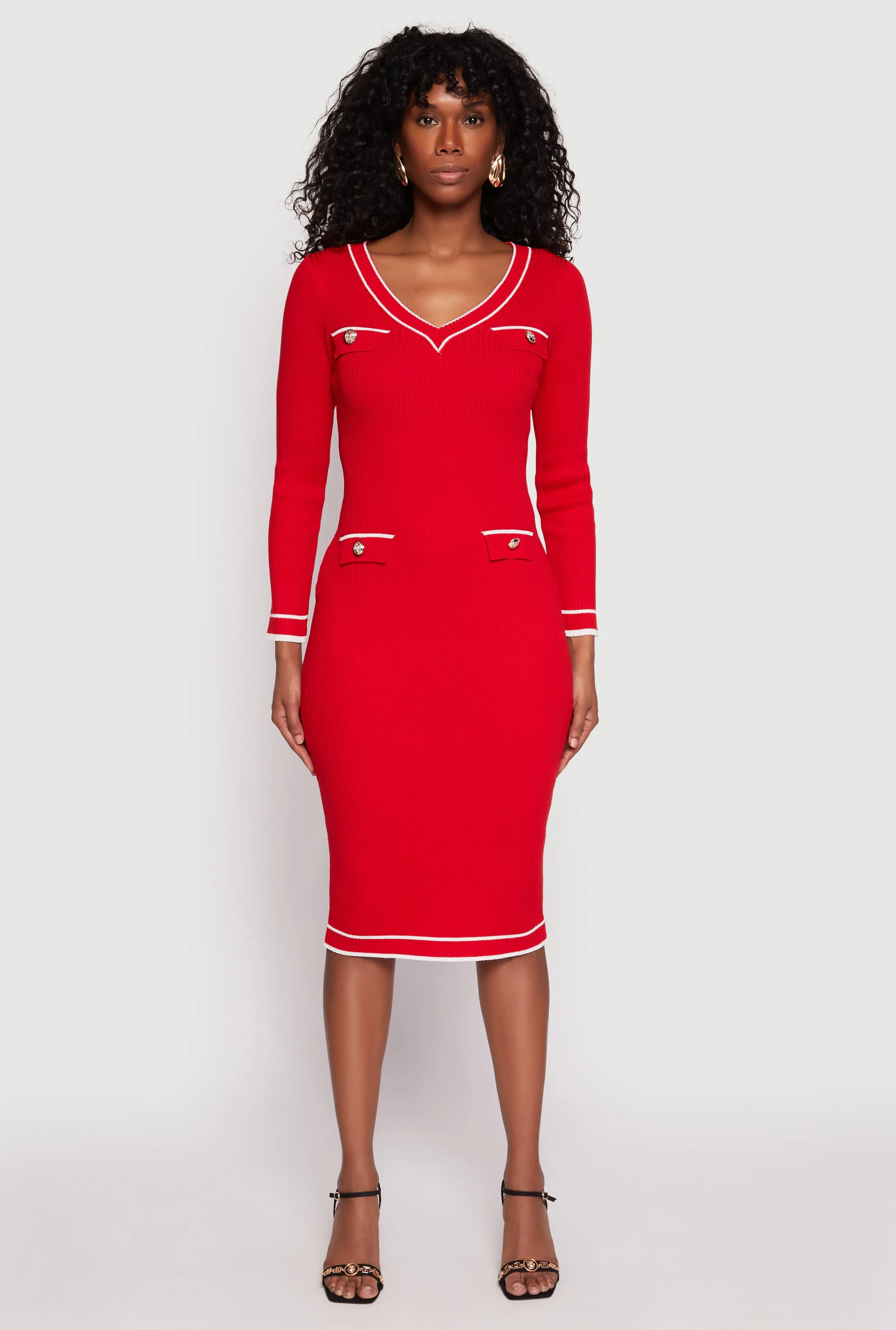 Daisy Ribbed Knit Contrast Trim Sweater Dress sold by Rainbow