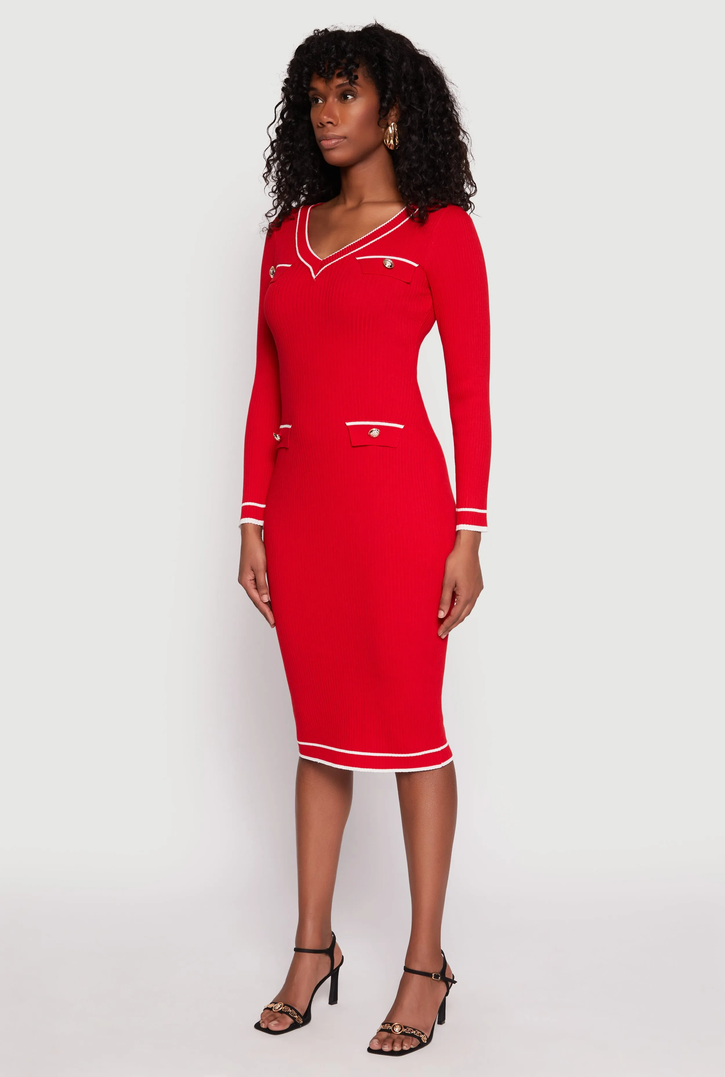 Daisy Ribbed Knit Contrast Trim Sweater Dress sold by Rainbow product image thumbnail 2