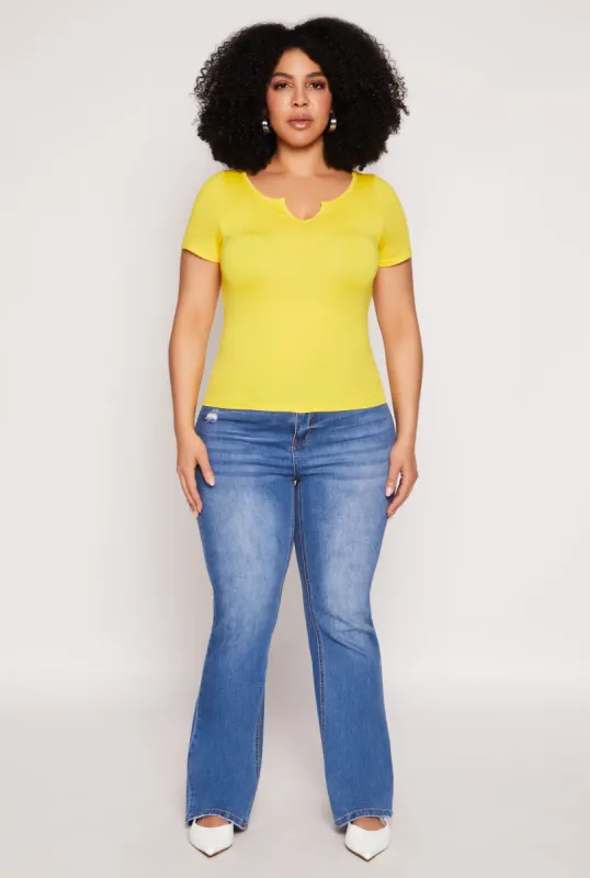Plus Size Seamless Notch Neck Tee sold by Rainbow
