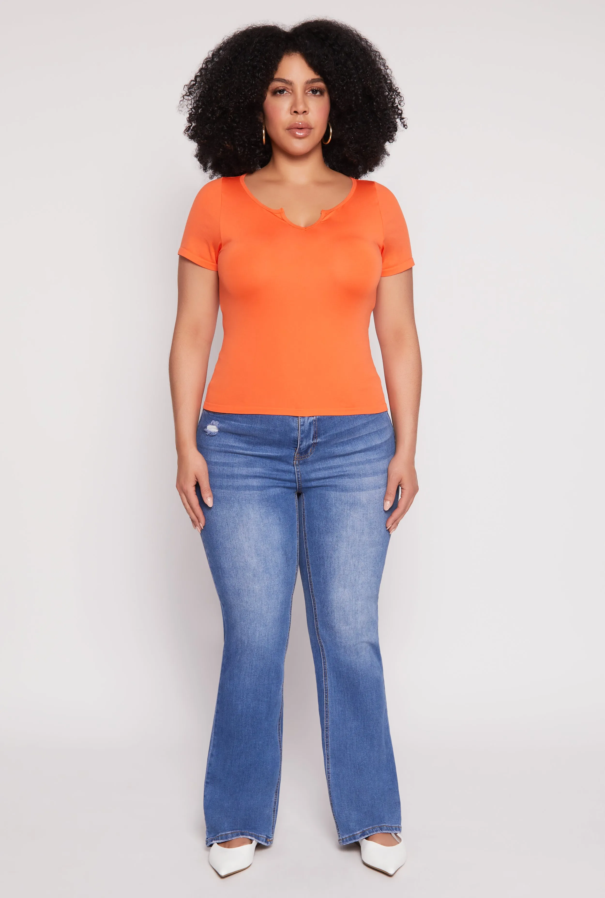 Plus Size Seamless Notch Neck Tee sold by Rainbow