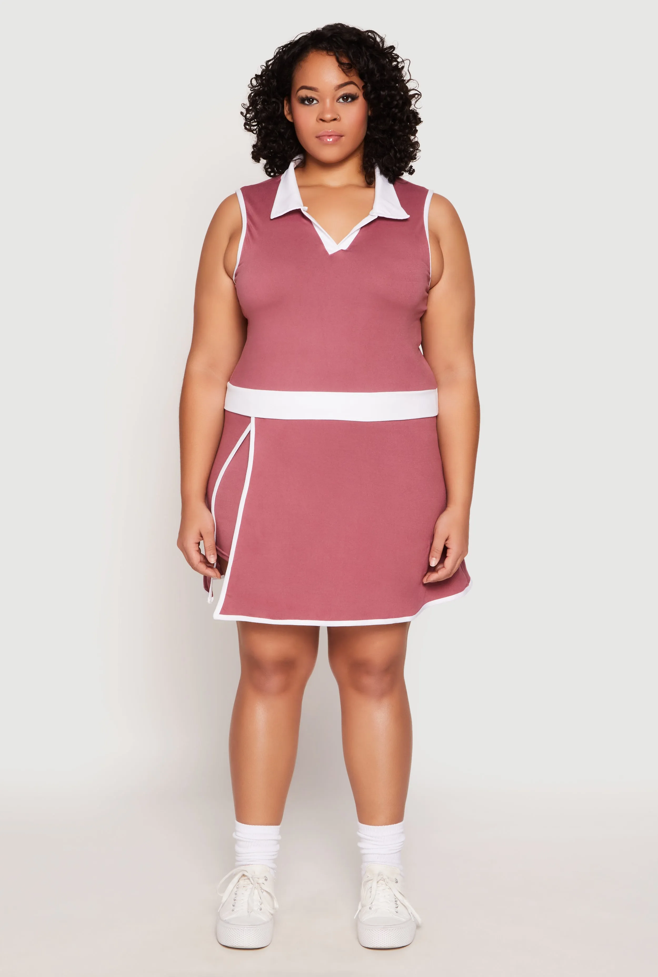 Plus Size Contrast Trim Johnny Collar Sleeveless Top sold by Rainbow product image thumbnail 2