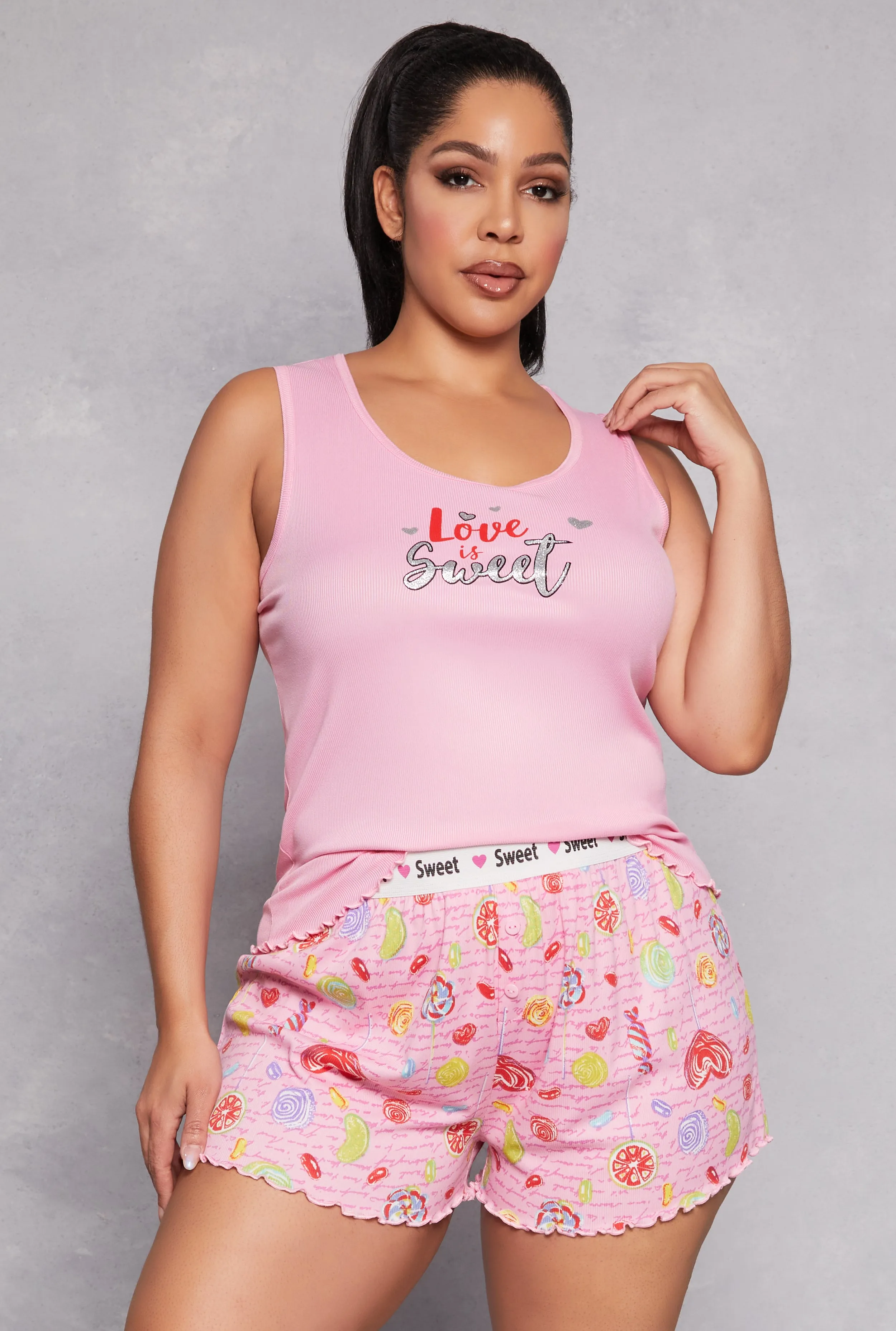 Plus Size Love is Sweet Pajama Tank Top and Shorts sold by Rainbow