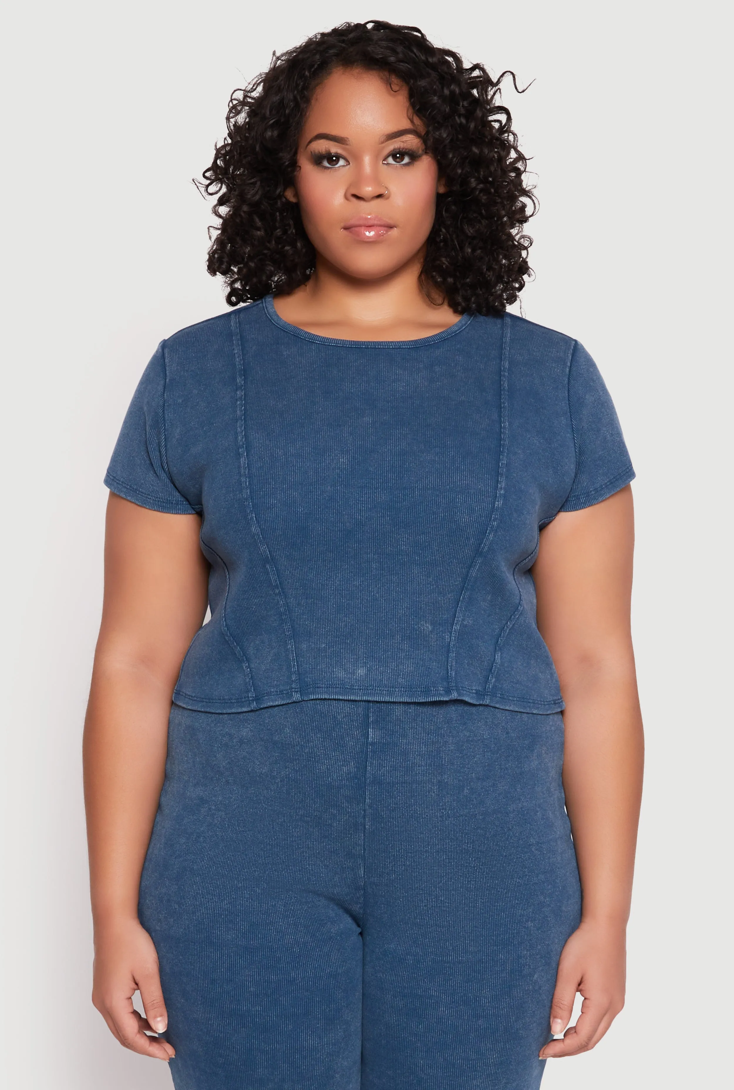 Plus Size Almost Famous Acid Wash Crop Top sold by Rainbow