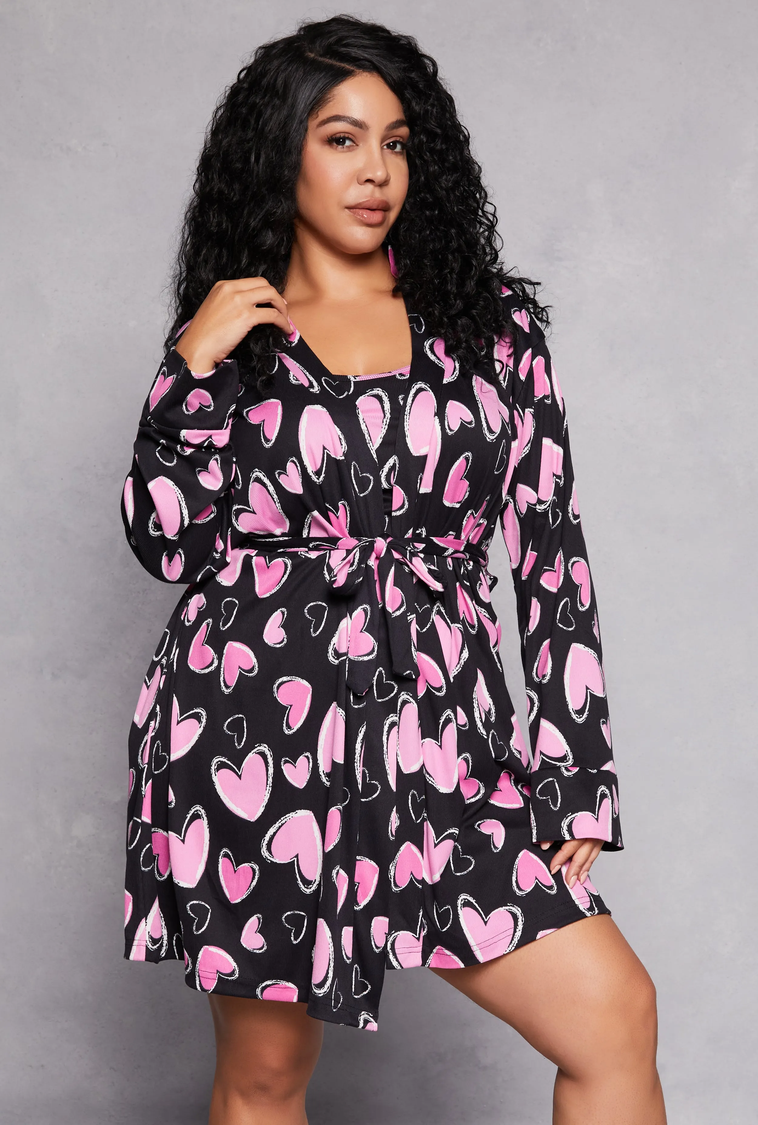 Plus Size Heart Print Cami Nightgown with Robe sold by Rainbow