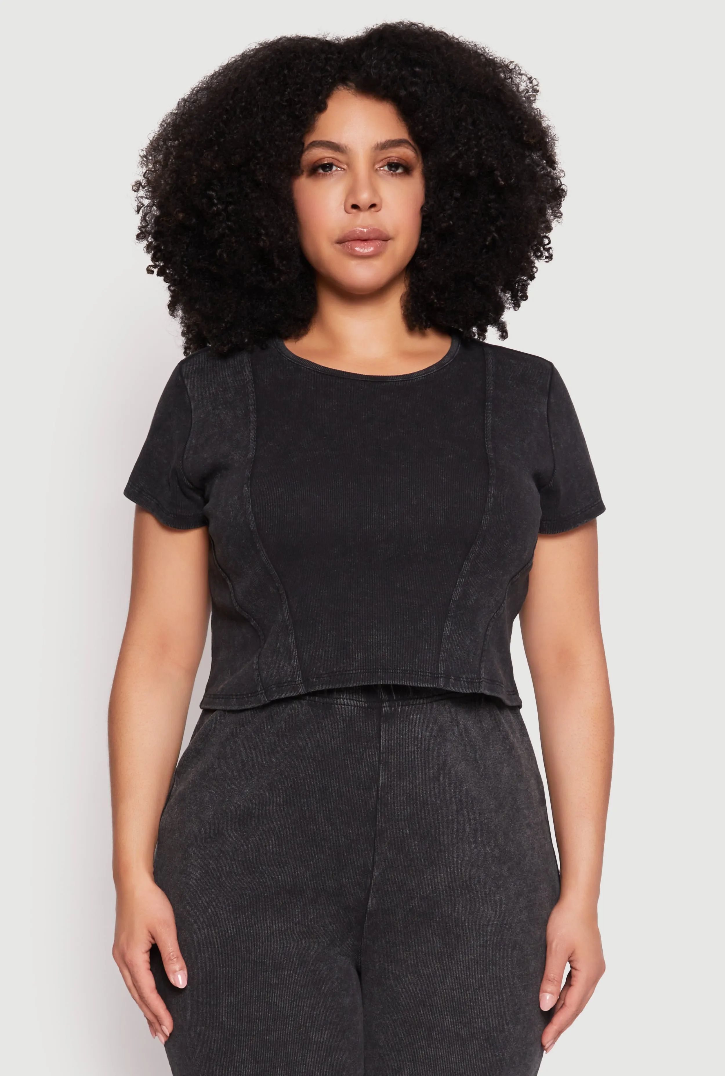 Plus Size Almost Famous Acid Wash Crop Top sold by Rainbow