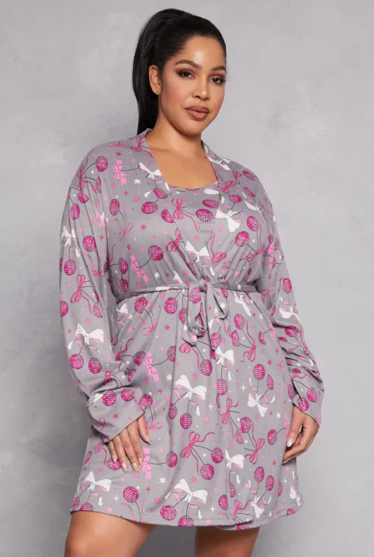 Plus Size Disco Cherry Print Cami Nightgown with Robe sold by Rainbow