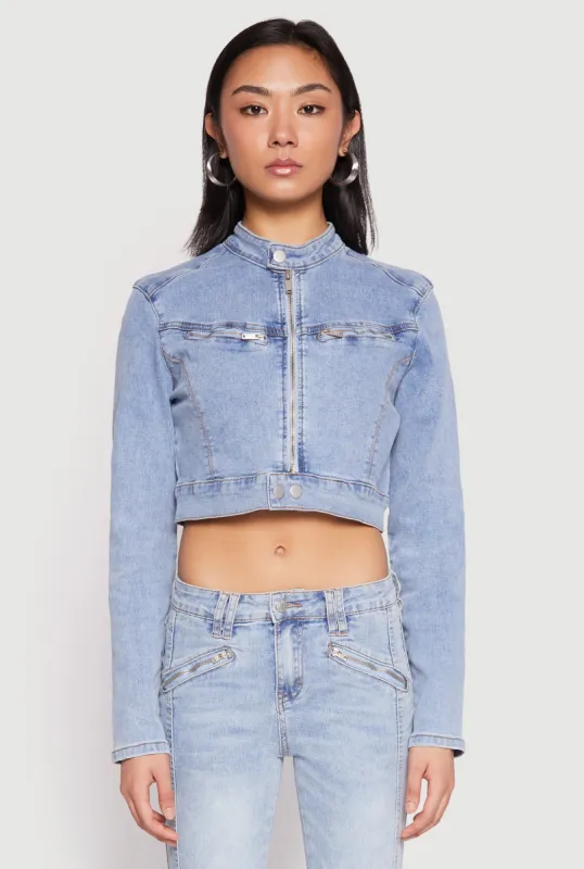 Almost Famous Denim Moto Cropped Jacket sold by Rainbow
