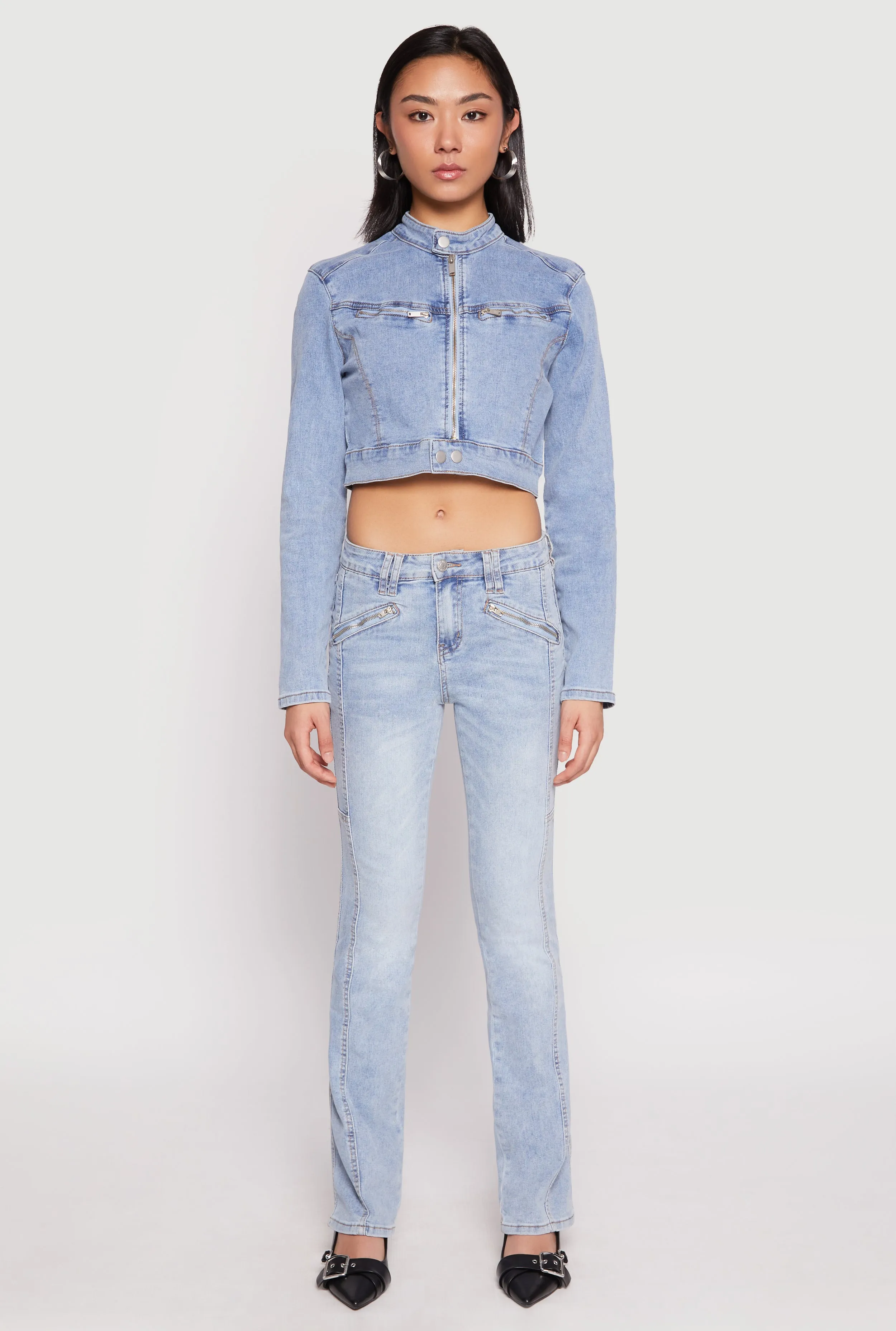 Almost Famous Denim Moto Cropped Jacket sold by Rainbow product image thumbnail 2