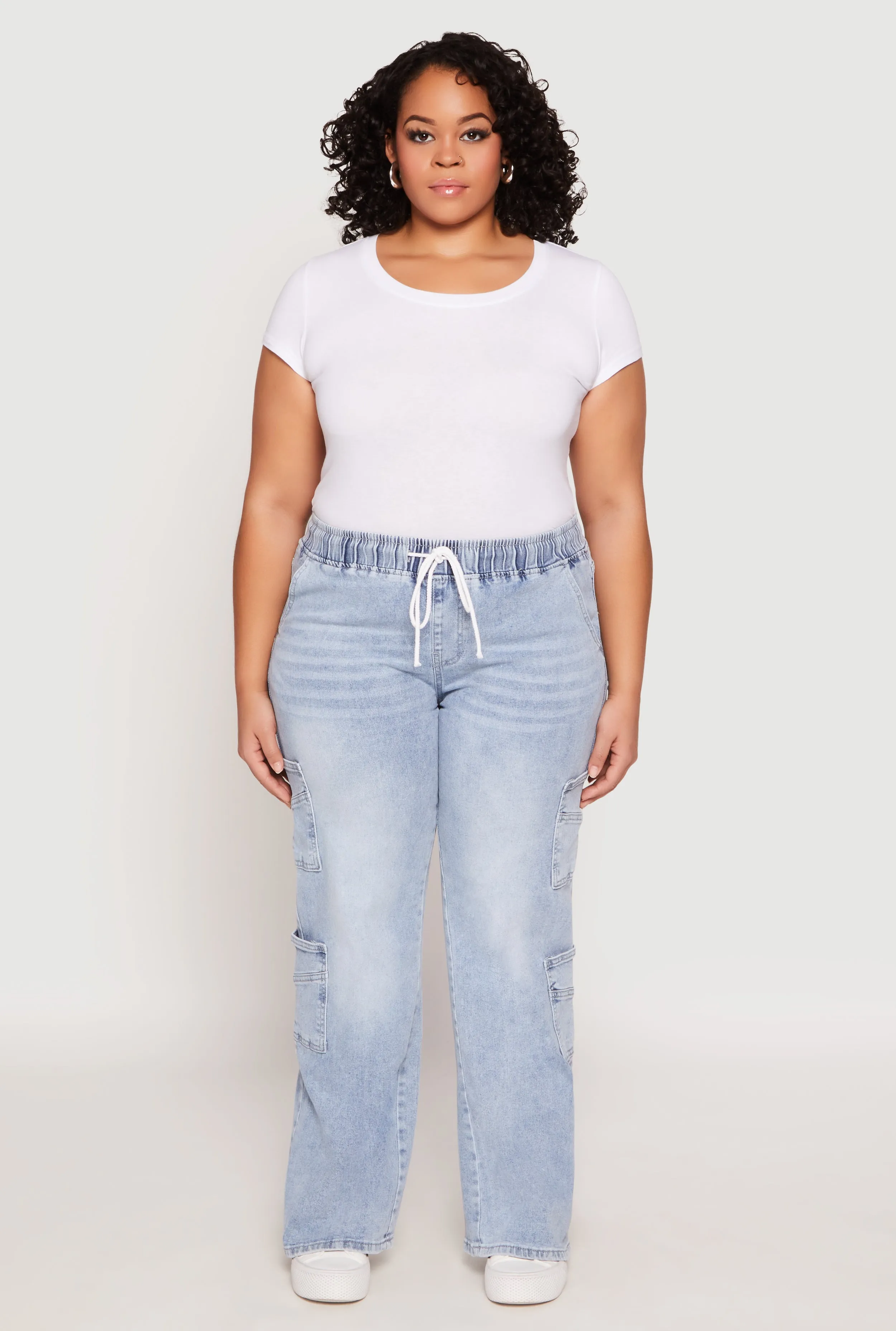Plus Size VIP Acid Wash Drawstring Cargo Jeans sold by Rainbow