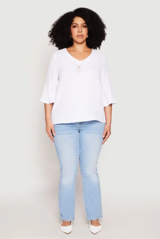 Plus Size Airy Quarter Bell Sleeve Blouse sold by Rainbow