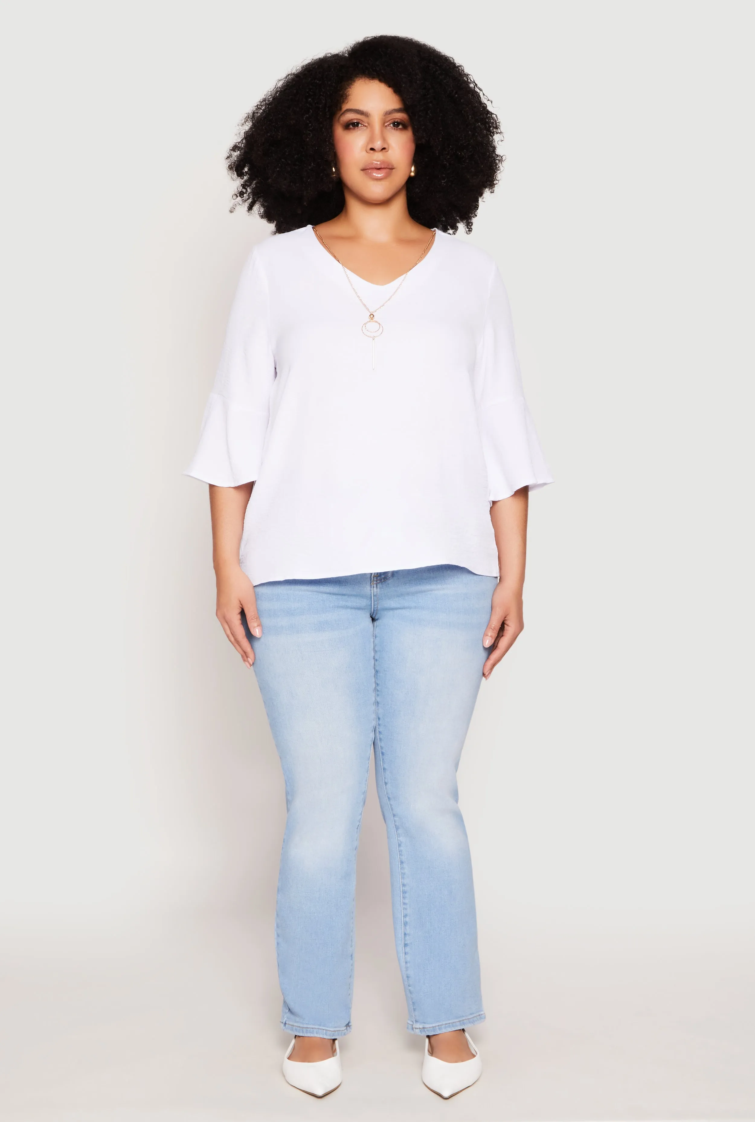 Plus Size Airy Quarter Bell Sleeve Blouse sold by Rainbow