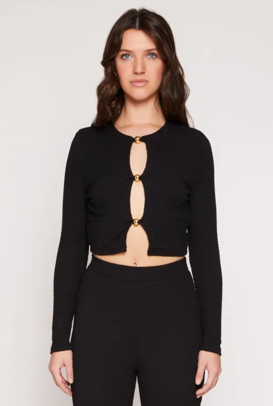 Textured Knit Keyhole Crop Top sold by Rainbow