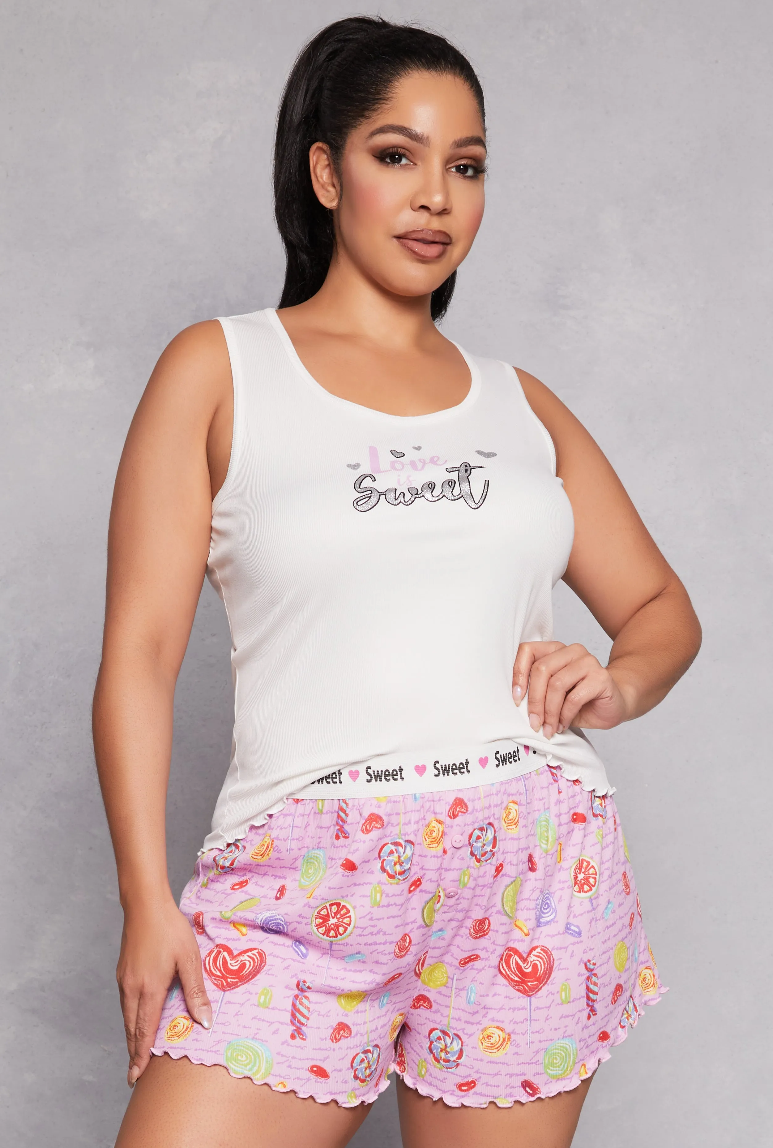 Plus Size Love is Sweet Pajama Tank Top and Shorts sold by Rainbow