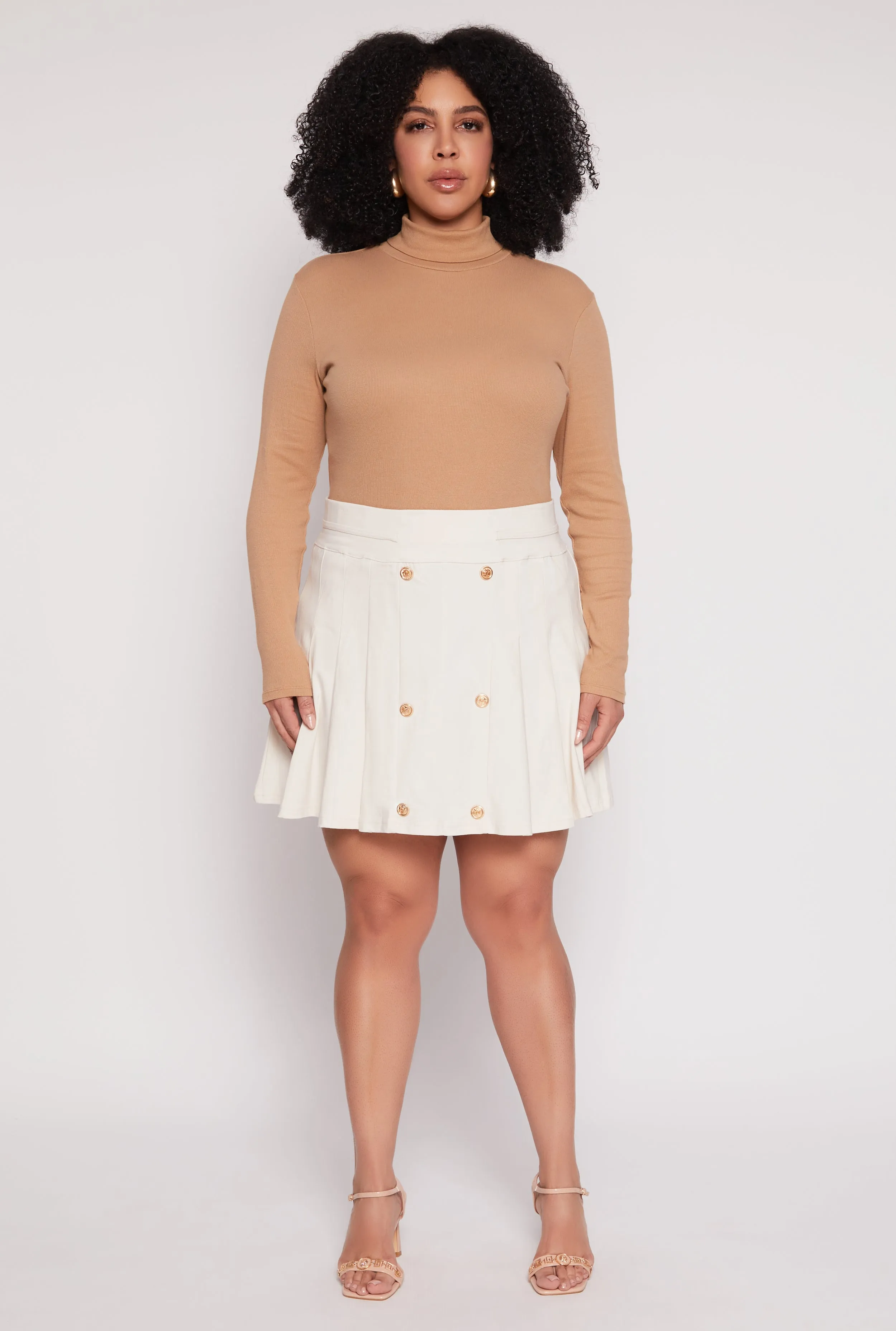 Plus Size Button Detail Pleated Skirt sold by Rainbow