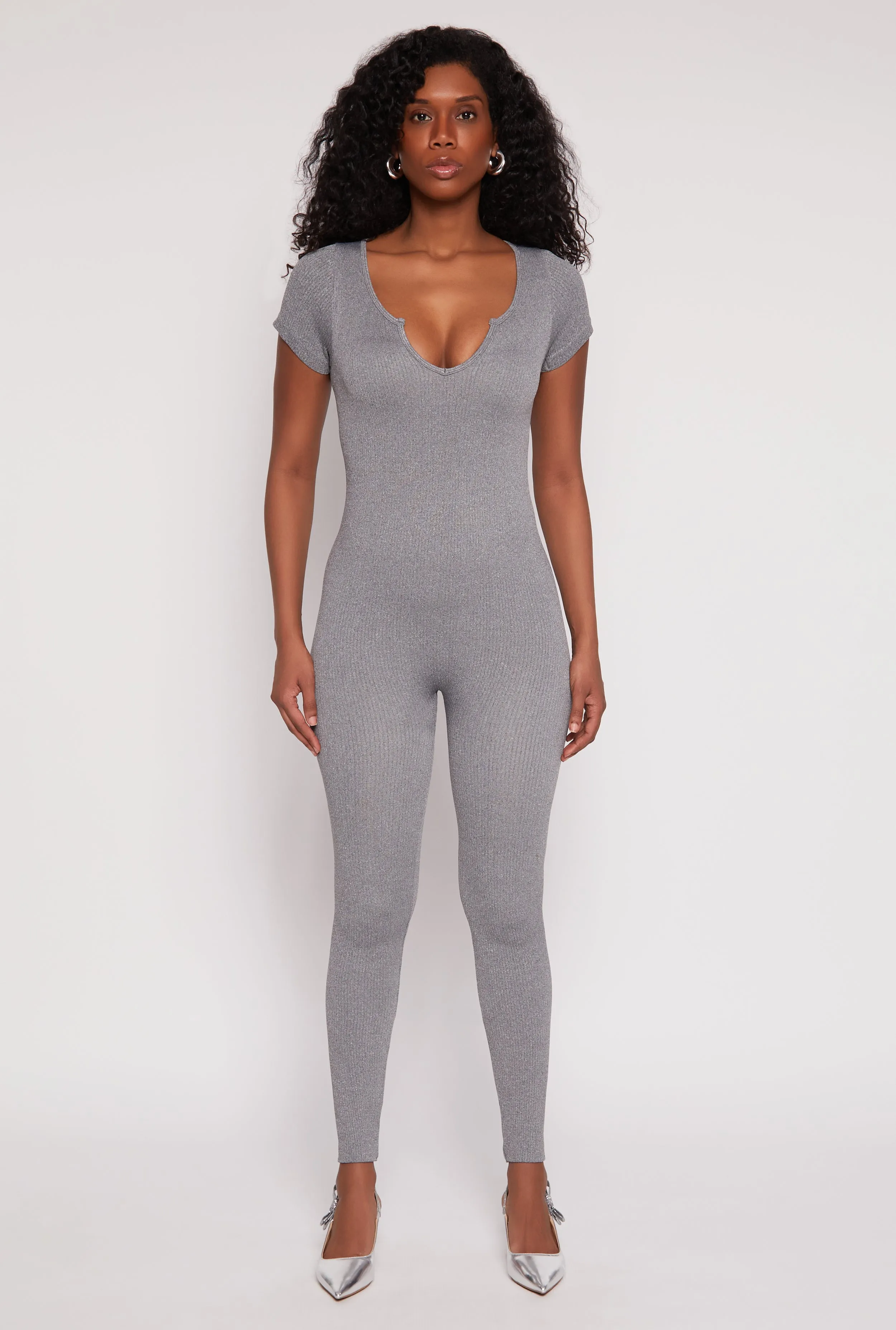 Seamless Notch Neck Rib Knit Catsuit sold by Rainbow