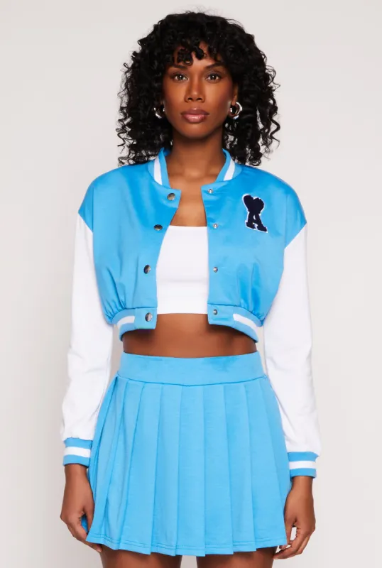 Chenille A Initial Cropped Varsity Jacket sold by Rainbow